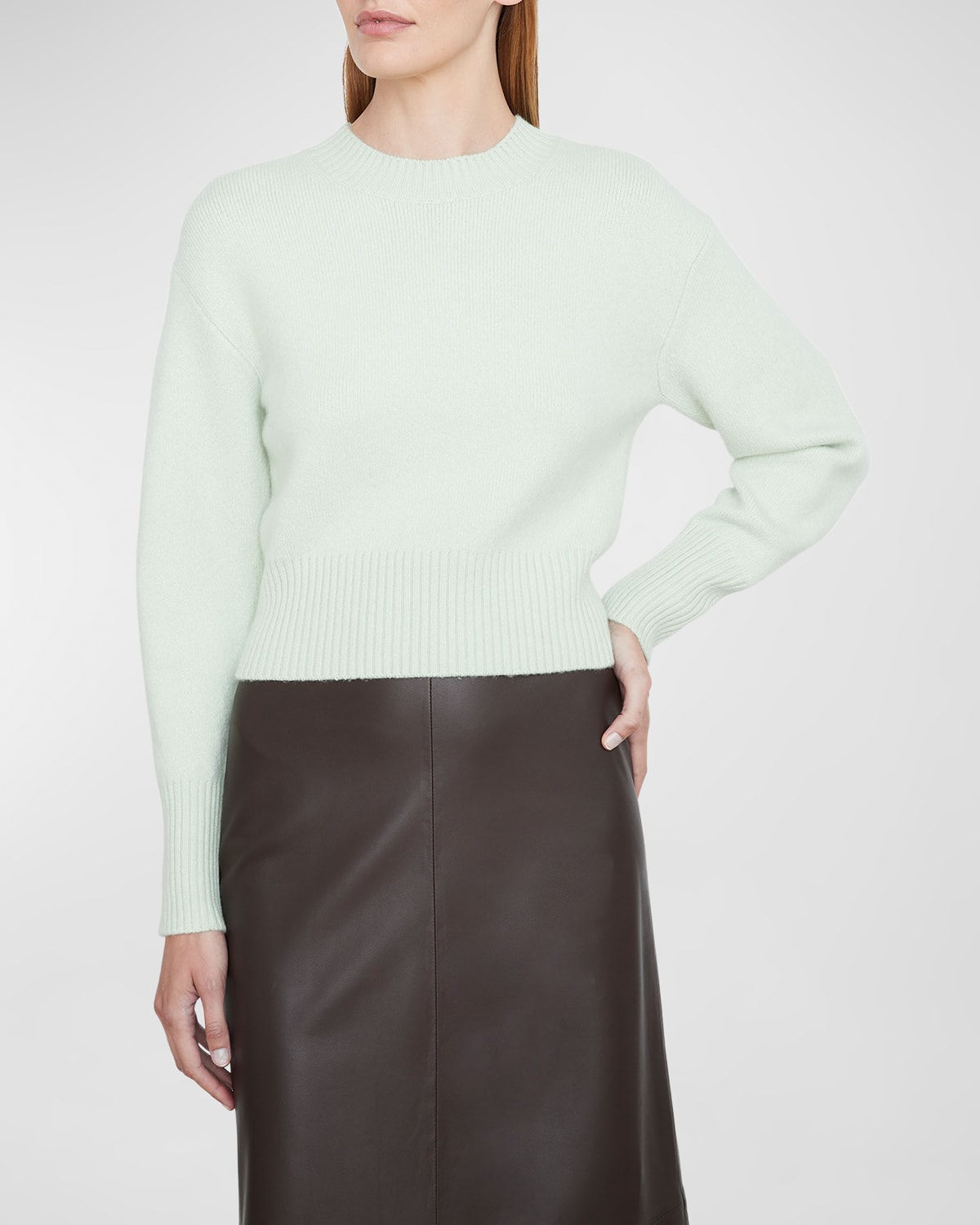 Vince Puff Sleeve Crewneck Long Sleeve Wool Knit Sweater In Verdite
