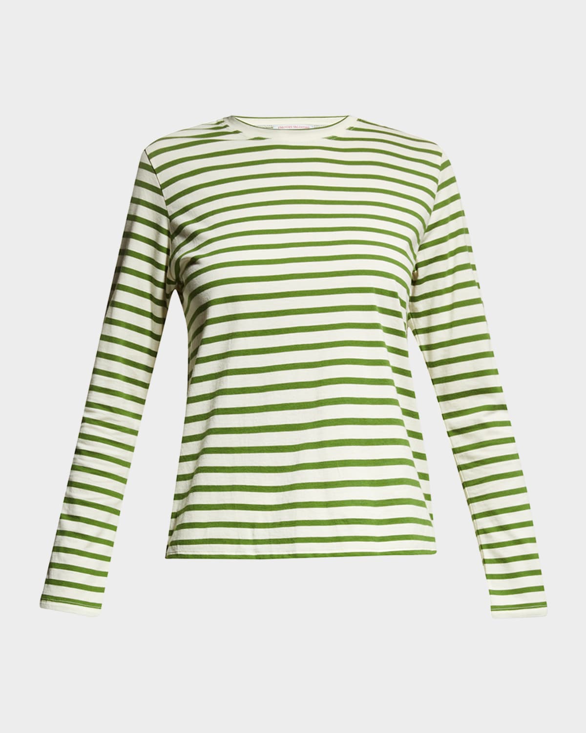 Frances Valentine Striped Pima Cotton Crewneck Top In Olive