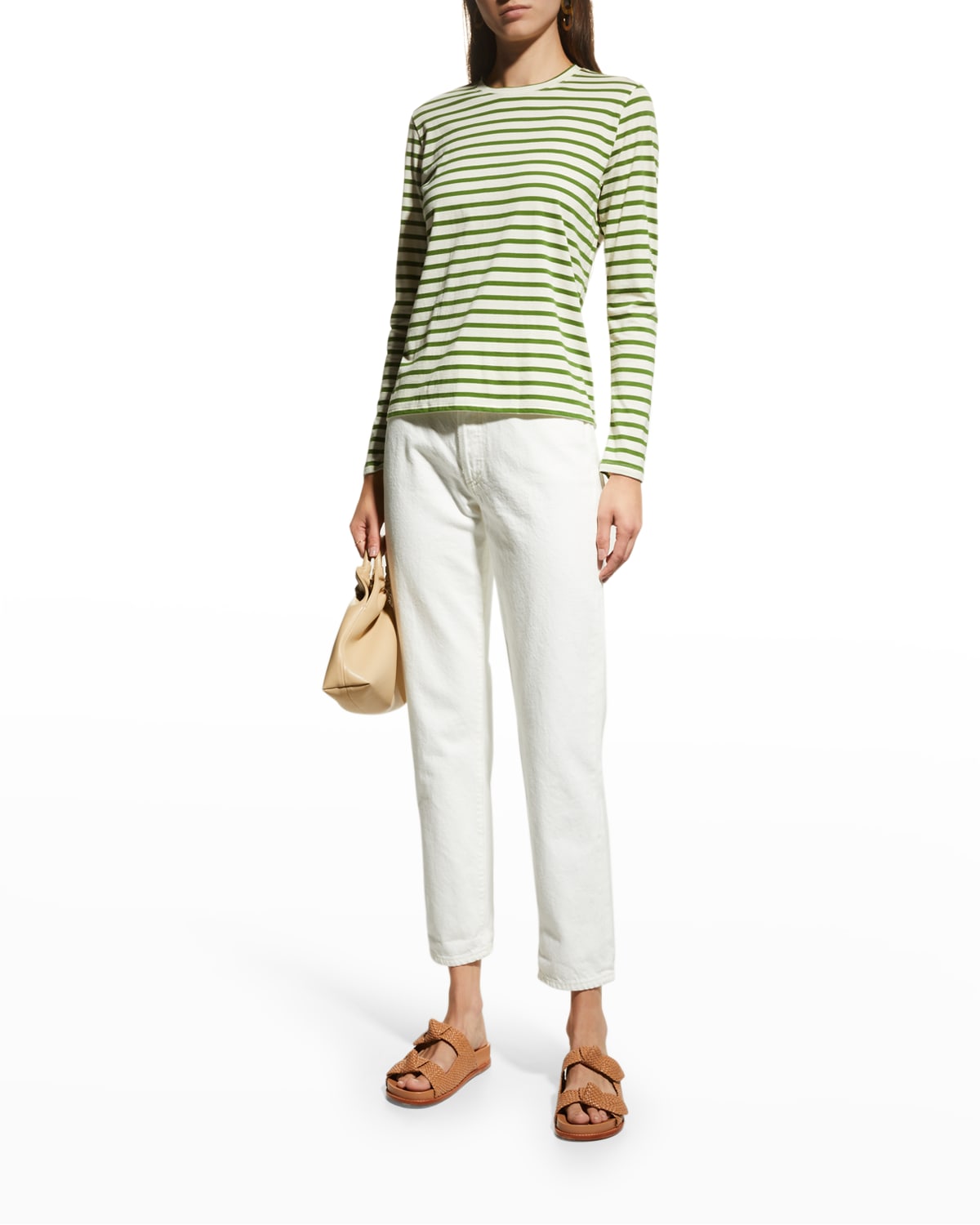 Frances Valentine Striped Pima Cotton Crewneck Top In Turquoise