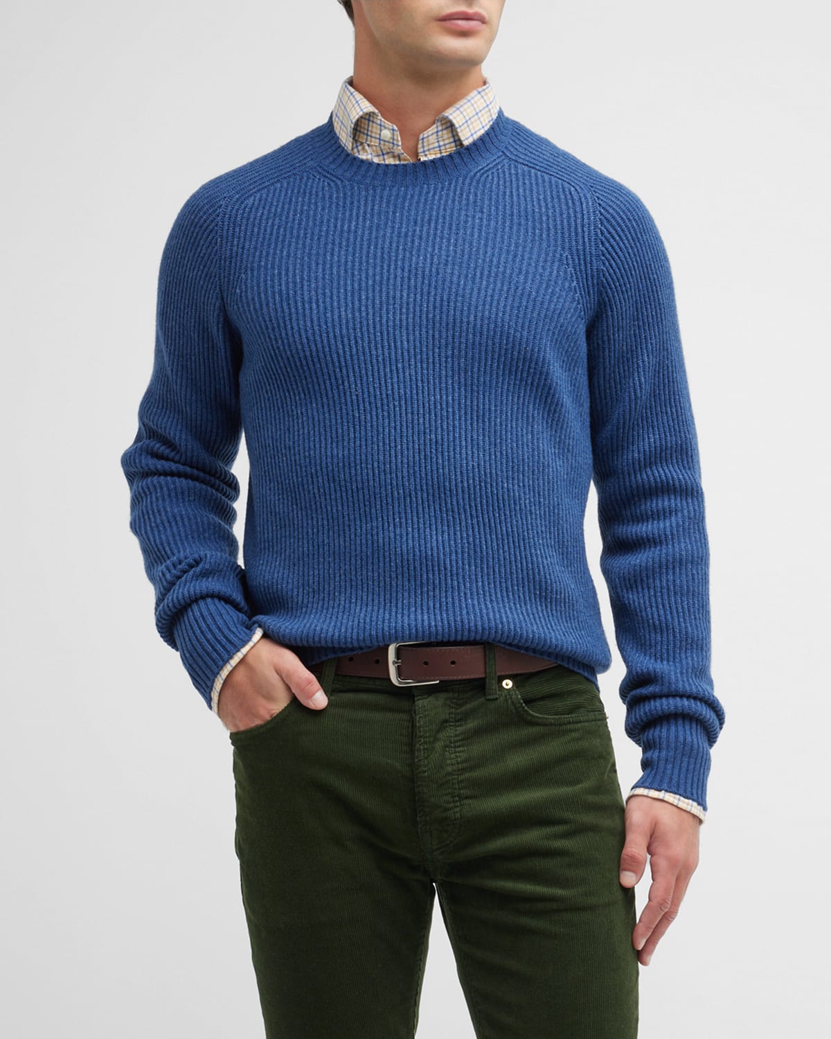 Sid Mashburn Shaker Stitch Raised Crewneck Sweater In Indigo Blue