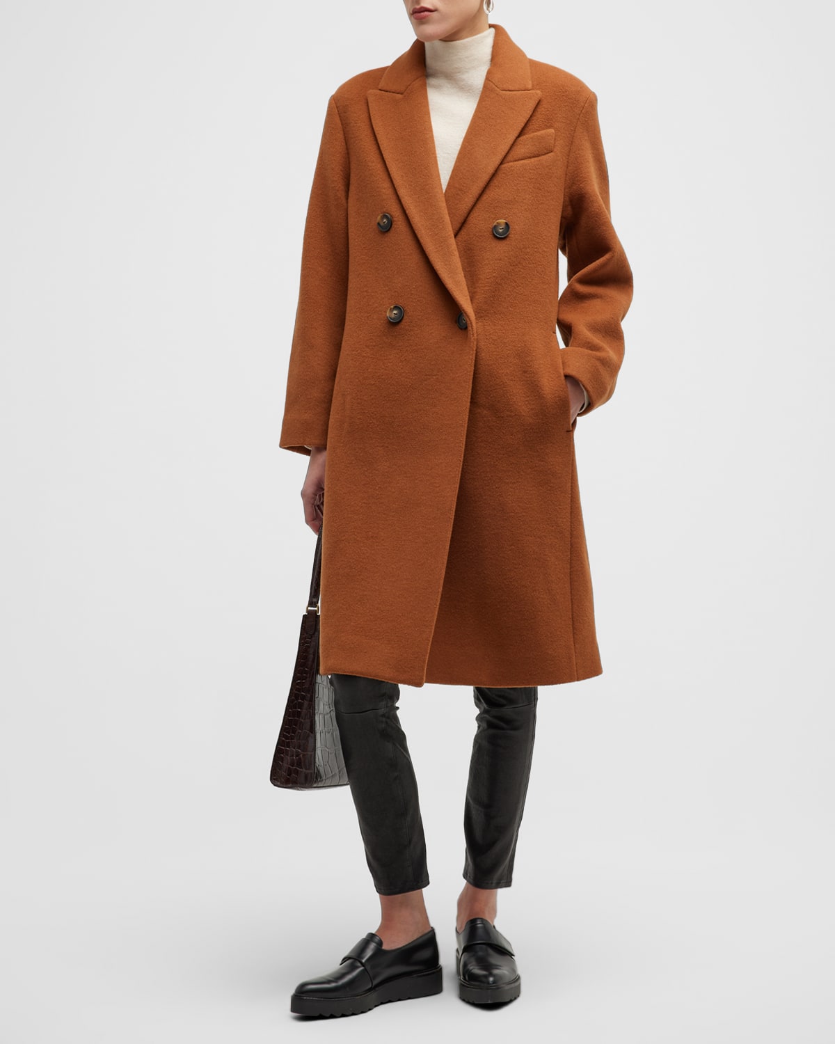 Vince Double-Breasted Brushed Wool Coat