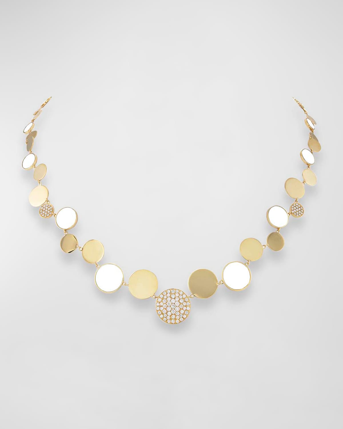 18K Yellow Gold Renn Necklace with 91 Diamonds and White Enamel