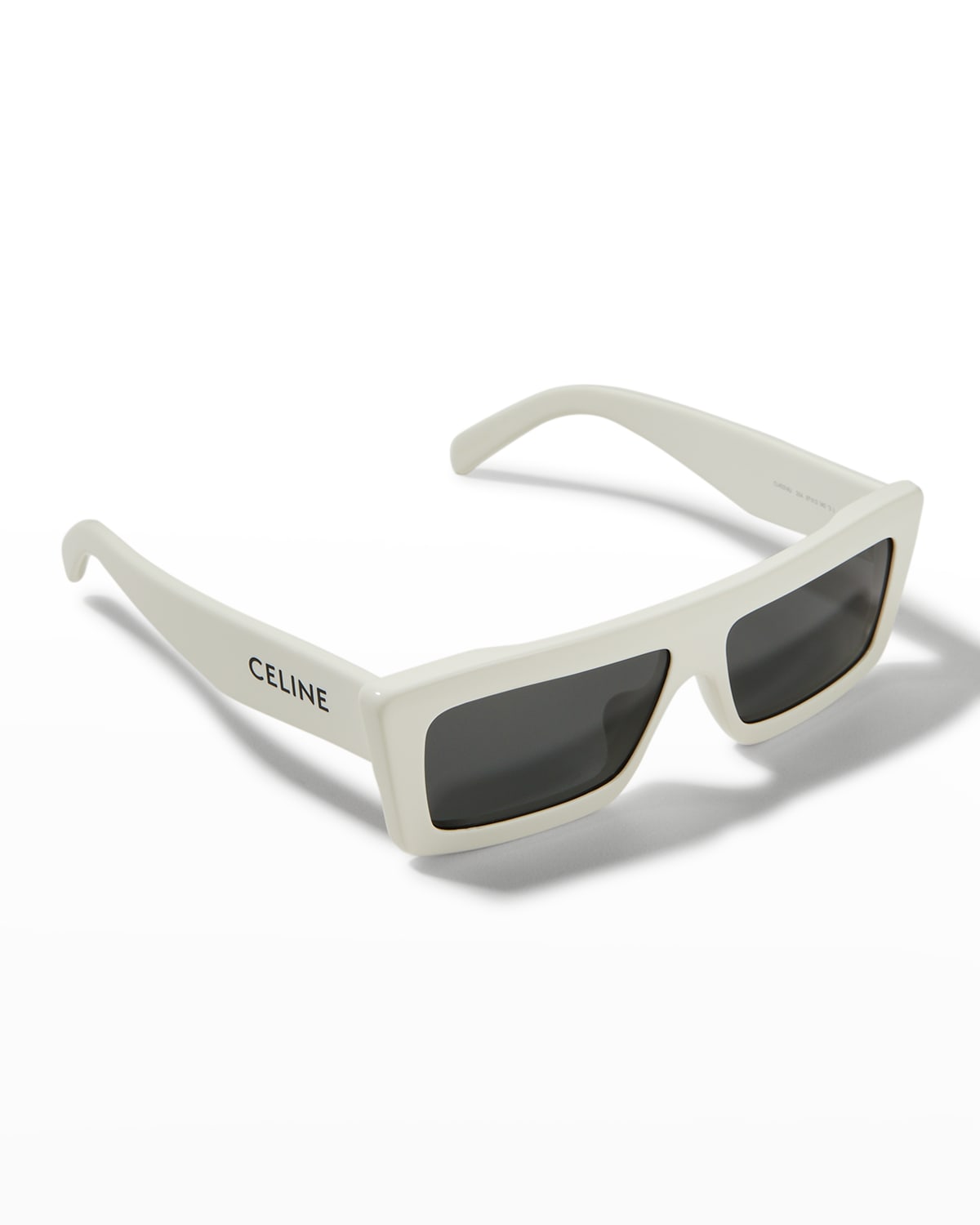 Shop Celine Logo Rectangle Acetate Sunglasses In Ivory/smoke