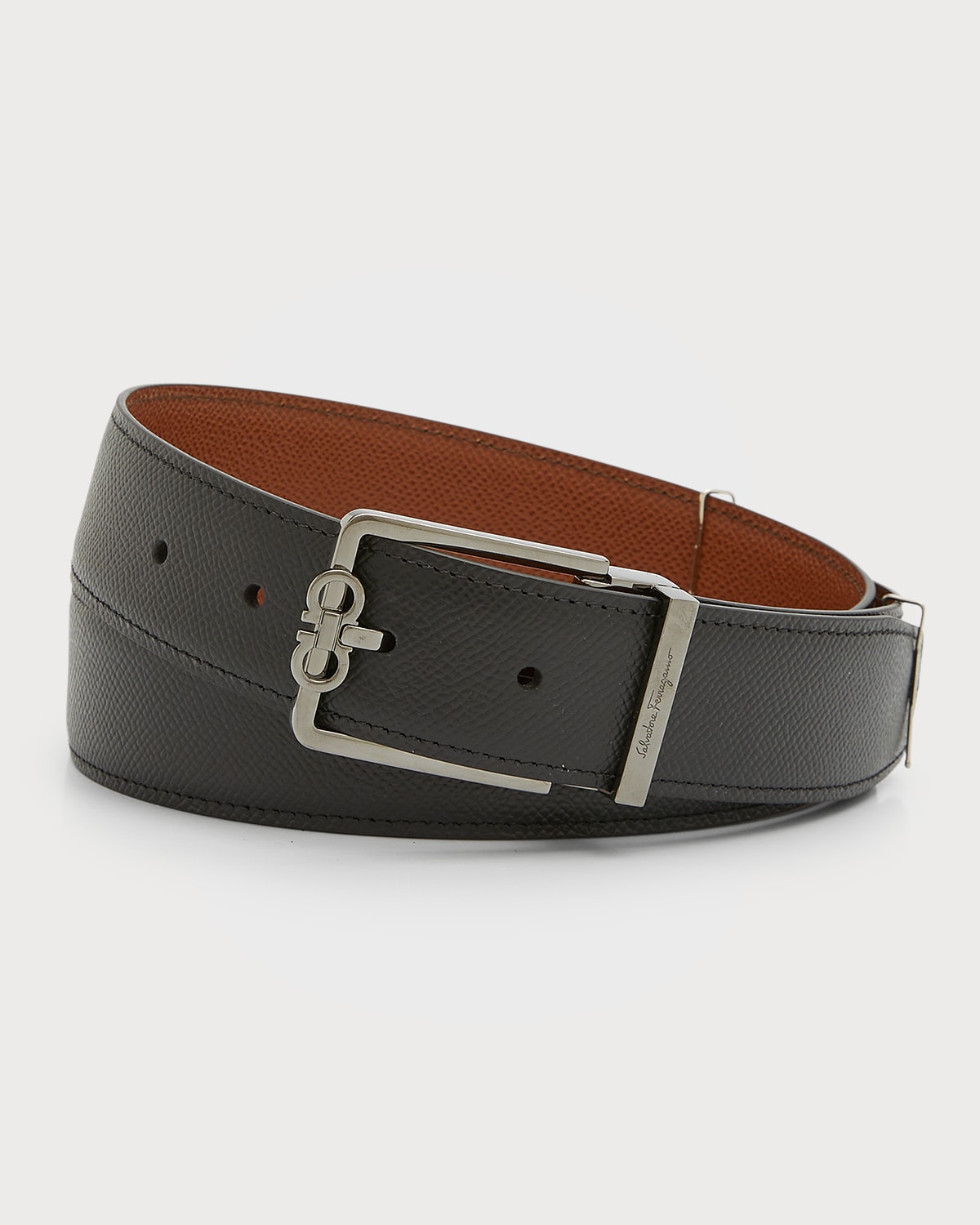 Ferragamo Men's Double Adjustable Reversible Leather Belt In Nero/vicuna