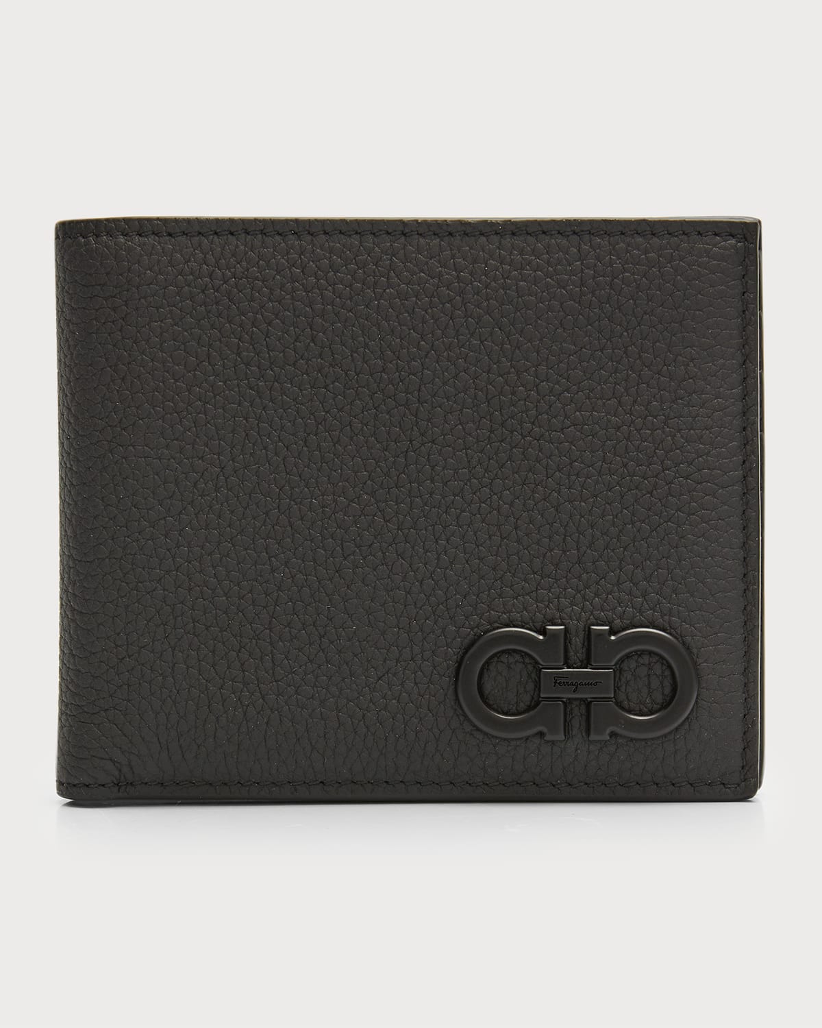 Ferragamo Men's Tonal Gancini Leather Bifold Wallet In Nero