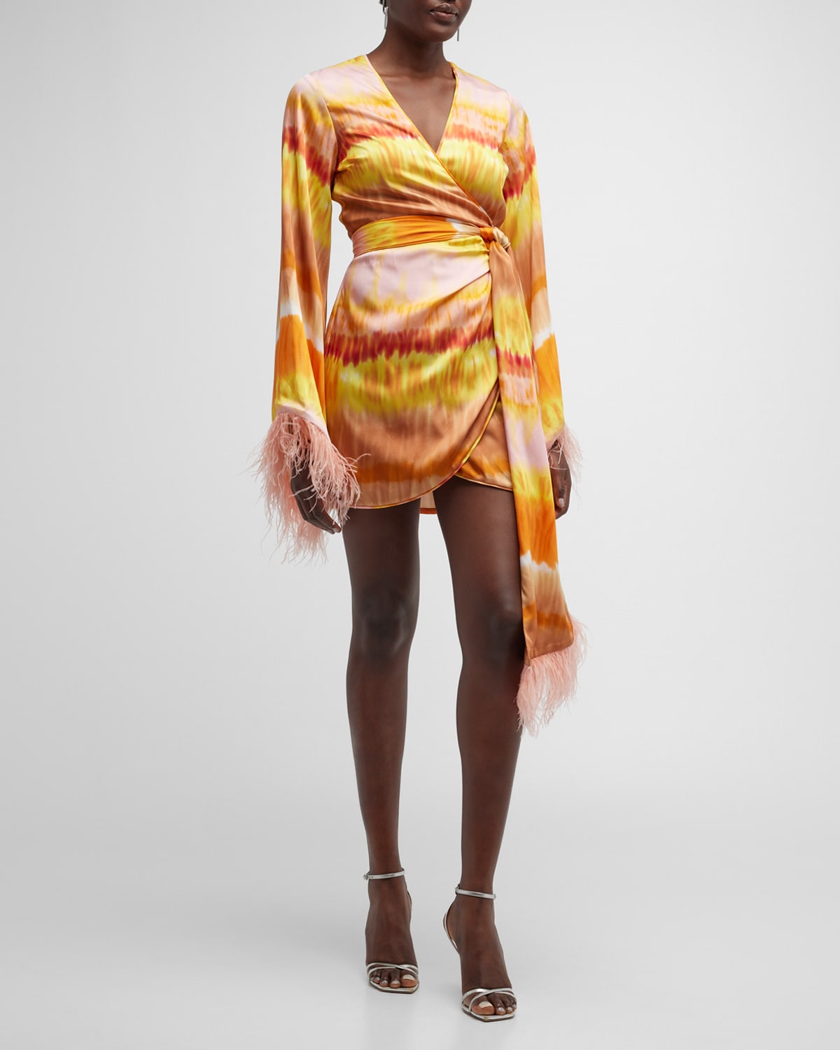 Viona Feather-Trim Mini Wrap Dress