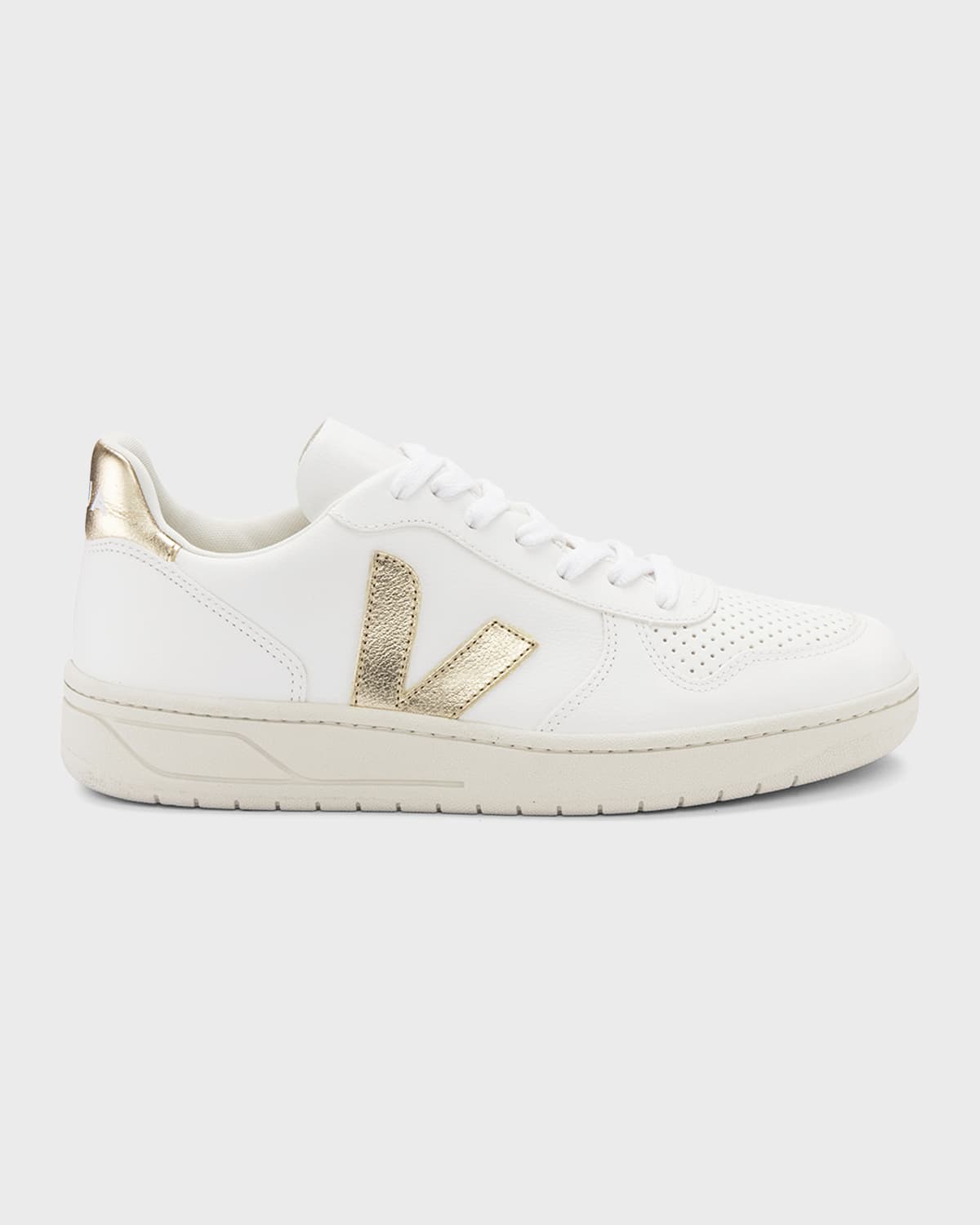 Shop Veja V-10 Bicolor Metallic Low-top Sneakers In Extra White Plantine