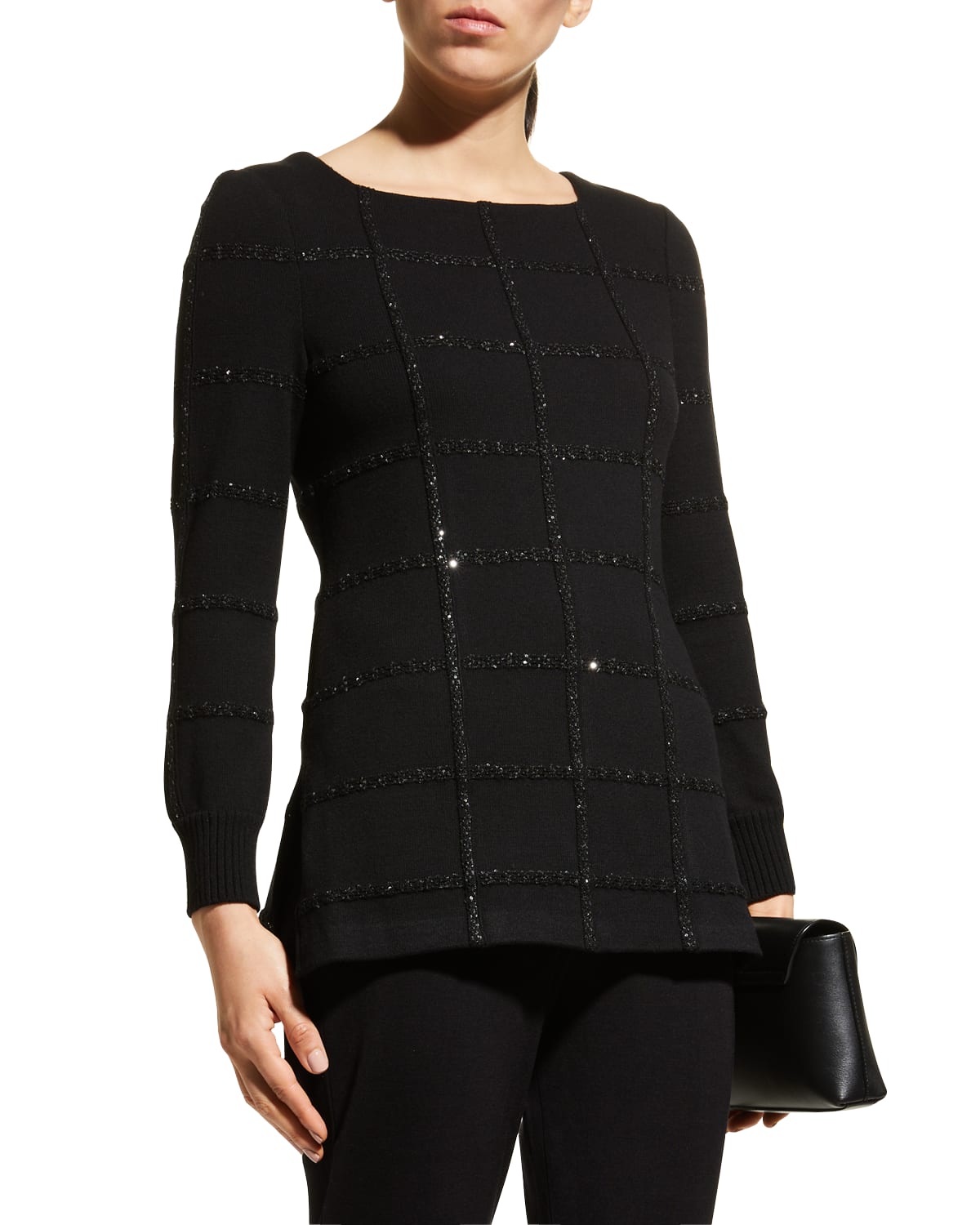 Misook Sequin Grid Soft Recycled Knit Tunic In Black