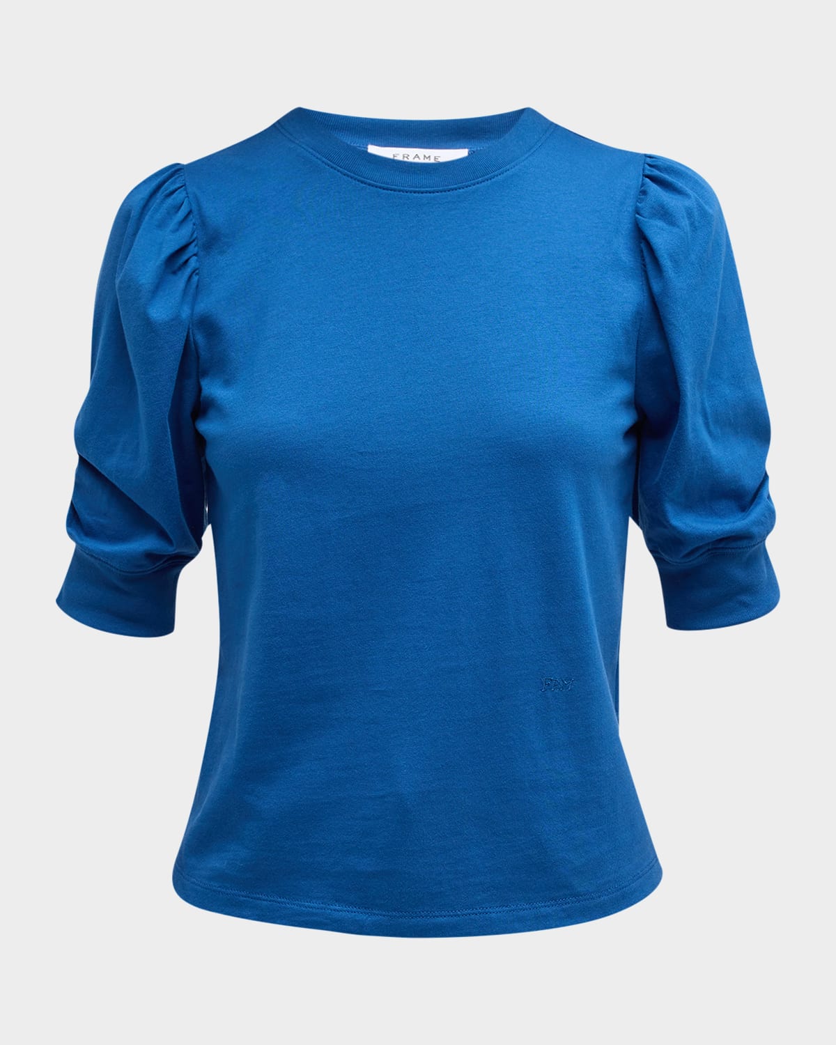Frame Frankie Ruched Puff Sleeve Tee In Slate Blue