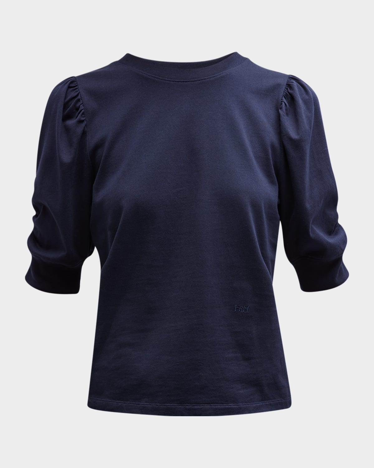 Frame Frankie Ruched Puff Sleeve Tee In Navy