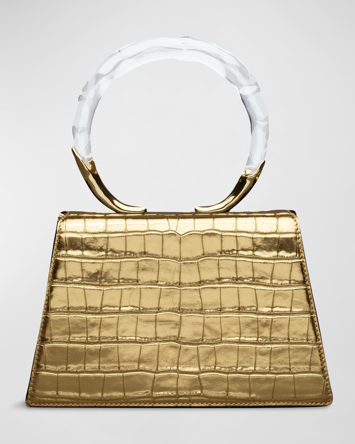 Lucite Quad Croc-Embossed Top-Handle Bag