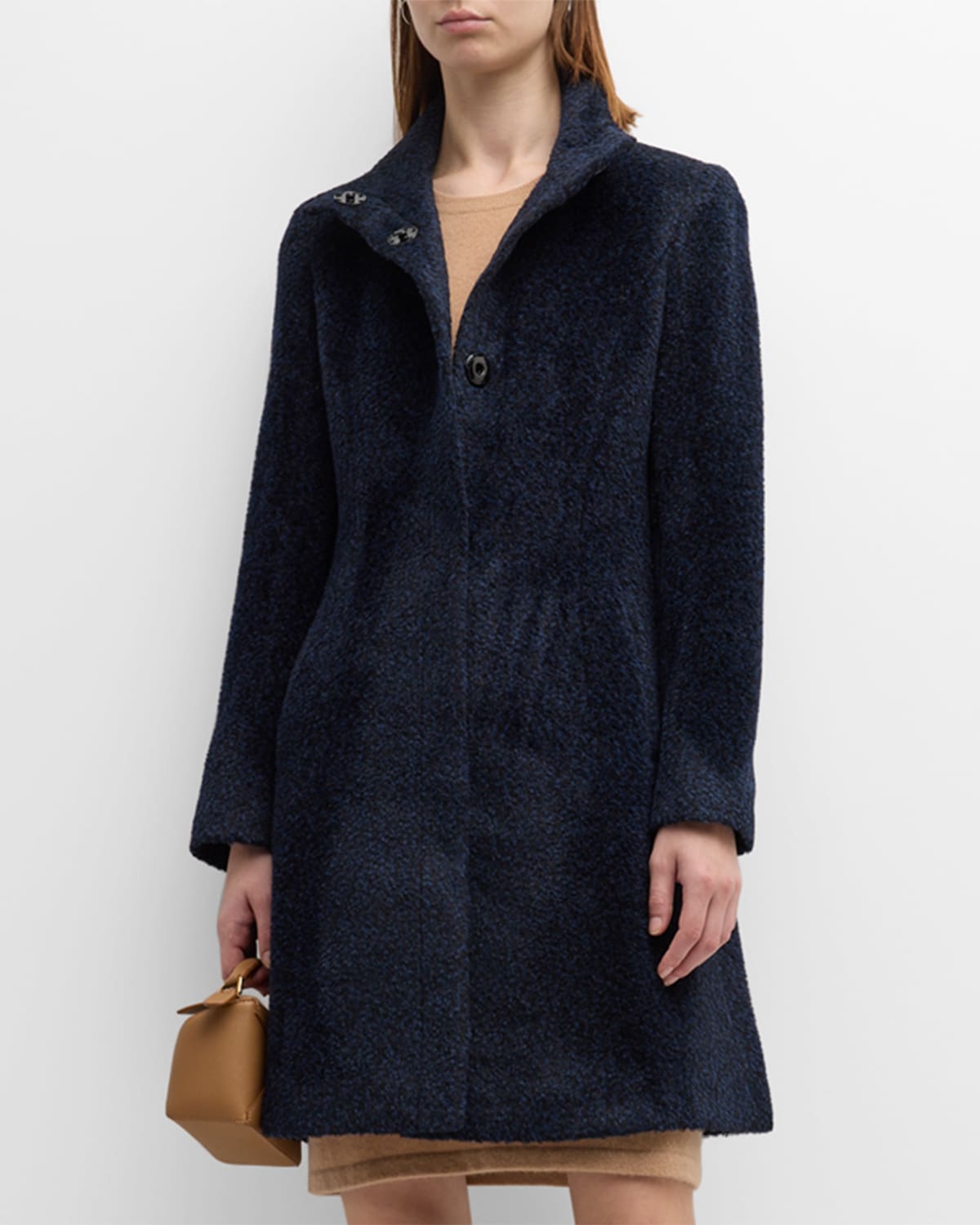 Sofia Cashmere Stand Collar Shaped Alpaca & Wool Blend Coat In Navy