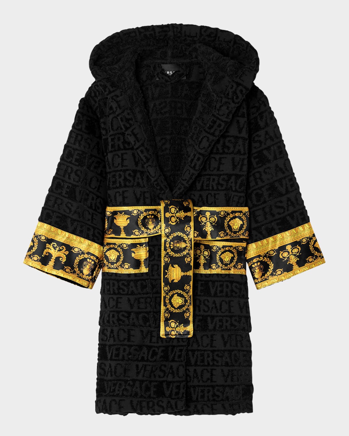 Versace Kids' All-over Logo-print Robe In 黑色