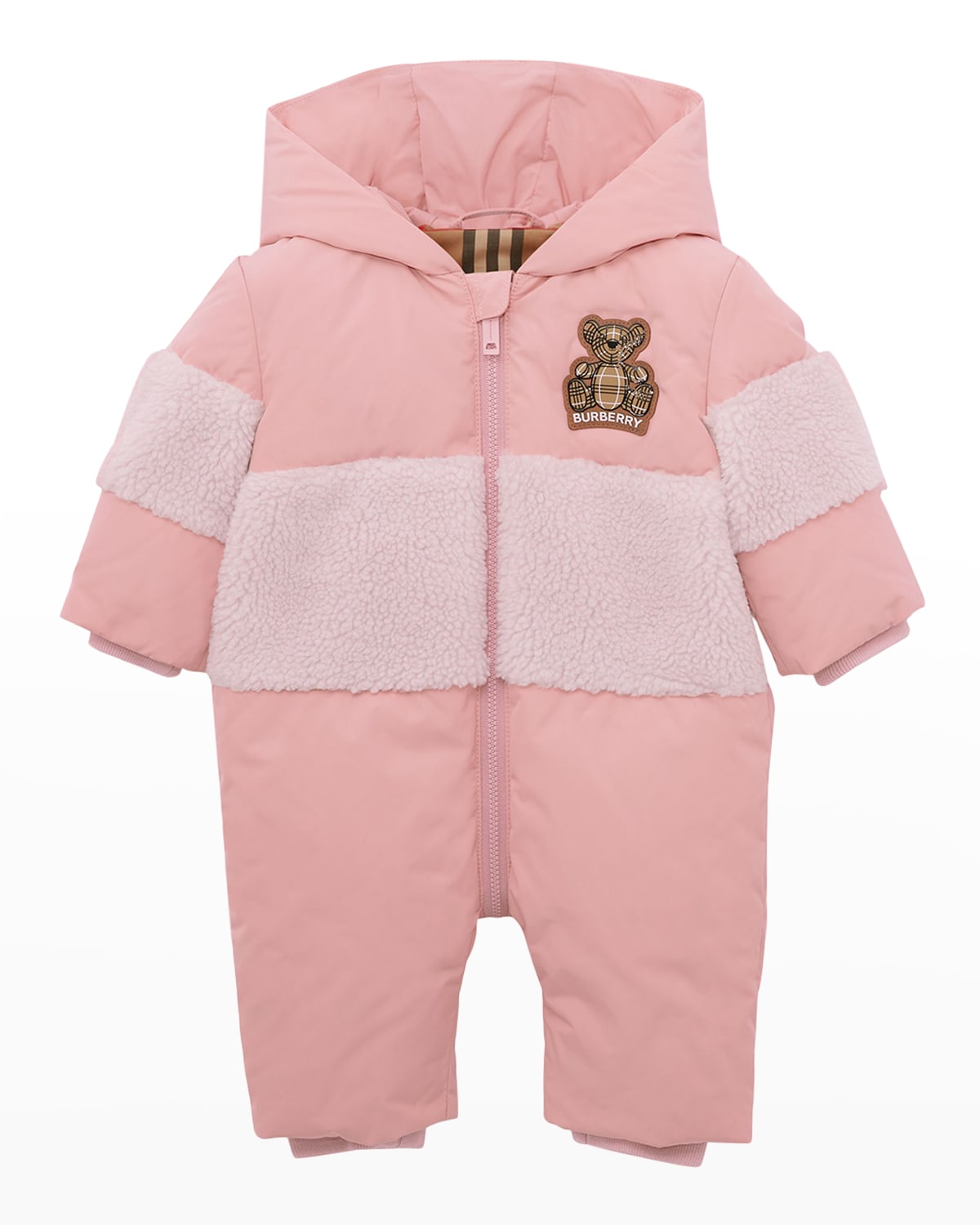 Burberry Kids' Girl's Ray Silicone Bear Patch Puffer Snowsuit In Light Blossom