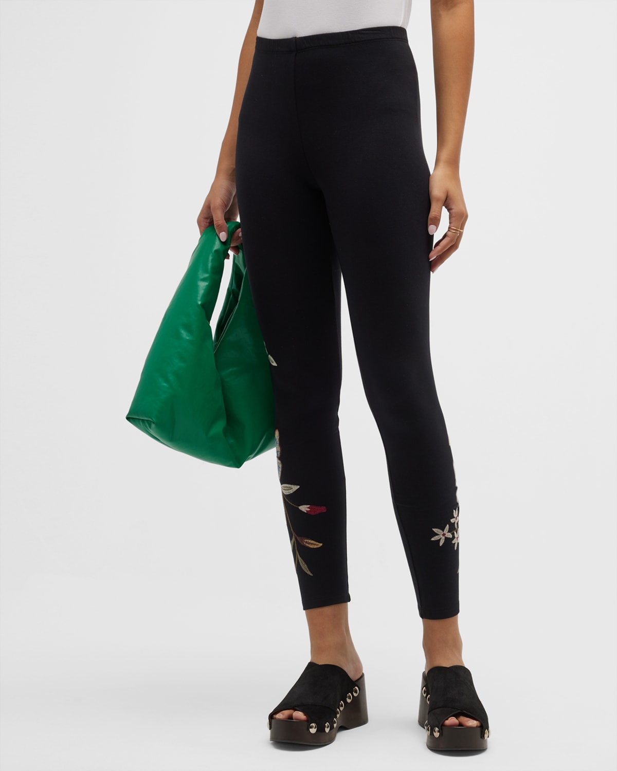 JOHNNY WAS PENELOPE CROPPED FLORAL-EMBROIDERED LEGGINGS