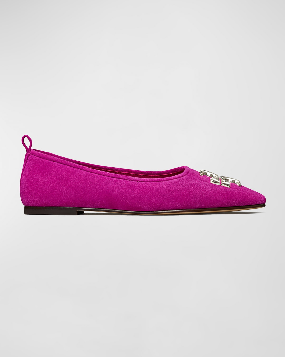 Tory Burch Eleanor Suede Medallion Ballerina Flats In Fuchsia