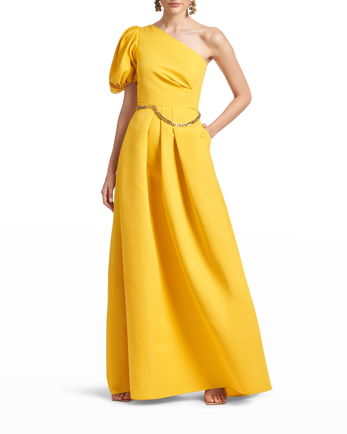 Sachin & Babi Soleil One-sleeve Golden-chain Gown In Yellow | ModeSens