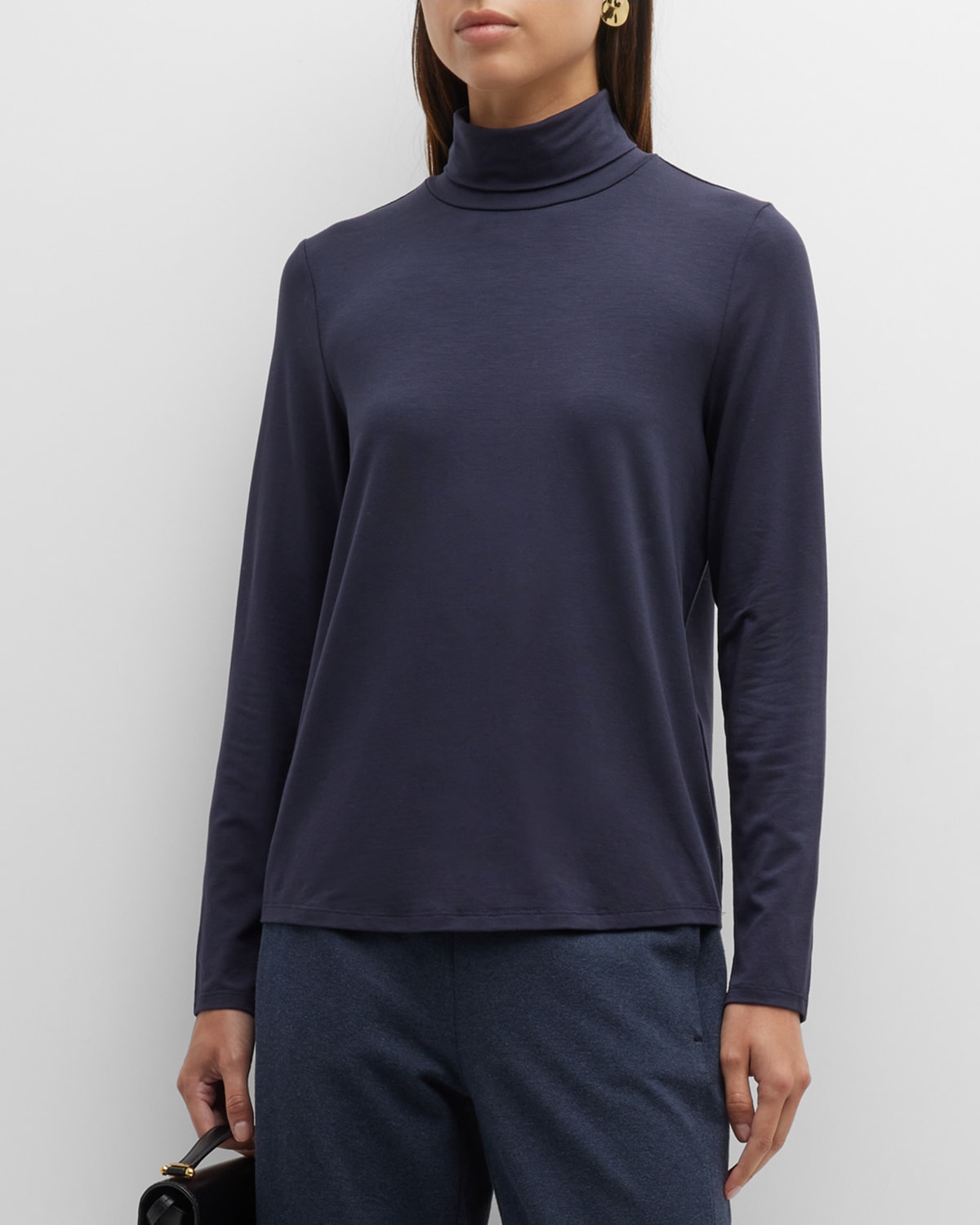 Eileen Fisher Turtleneck Jersey Knit Top In Nocturne