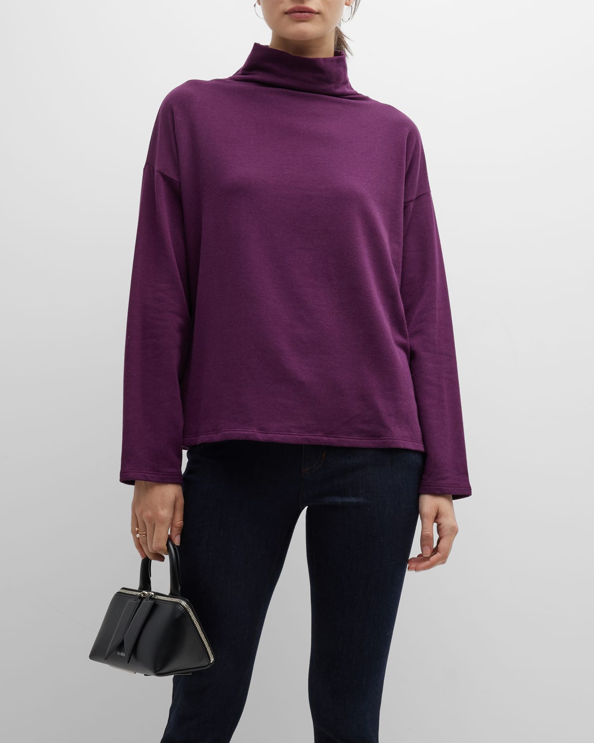 Eileen Fisher Funnel-neck Drop-shoulder Terry Top In Sweet Plum