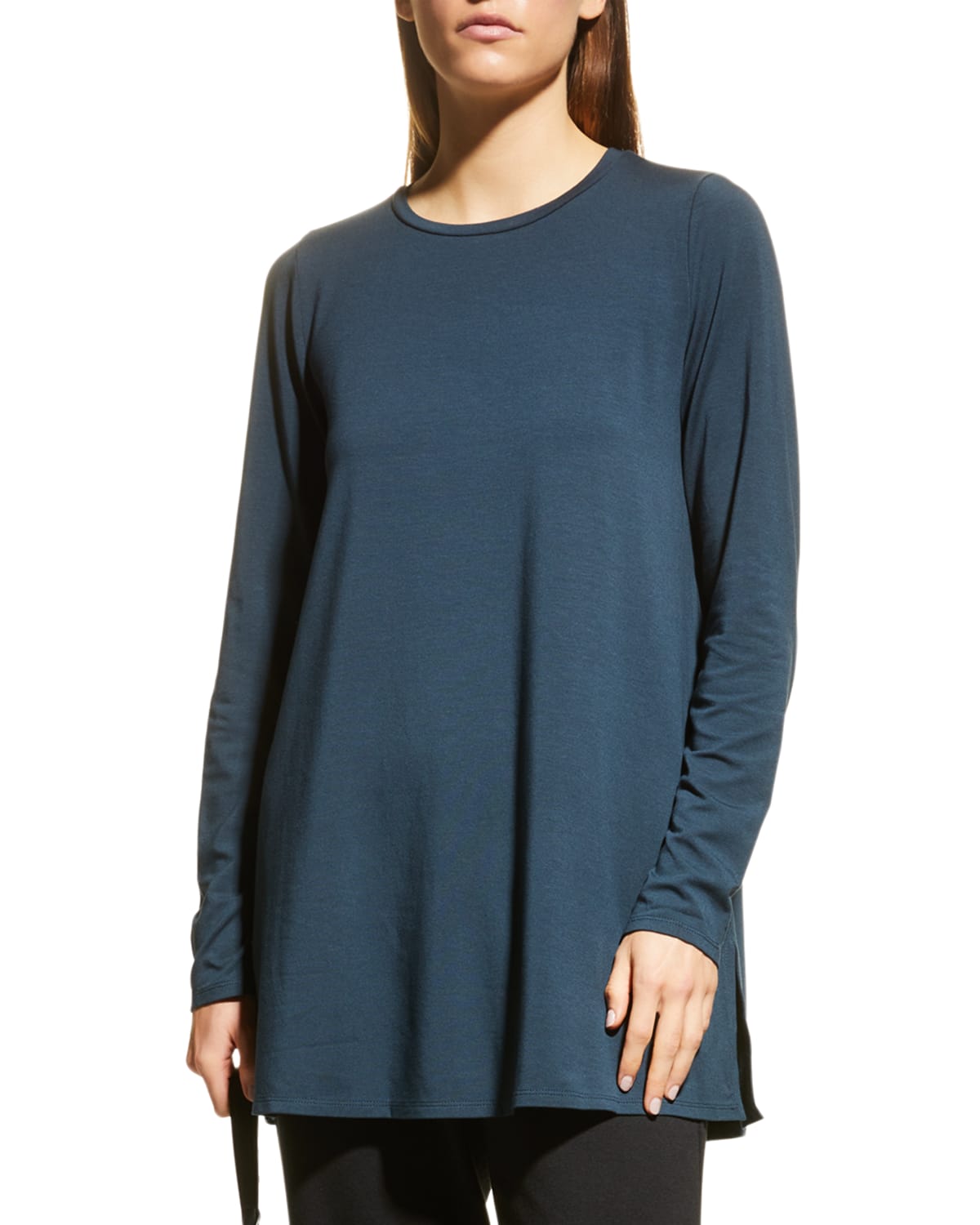 Eileen Fisher Drop-shoulder Crewneck Terry Tunic In Deep Adriatic