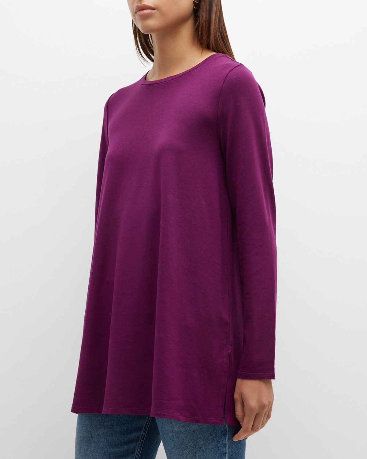 Eileen Fisher Side-slit Crewneck Jersey Tunic In Sweet Plum