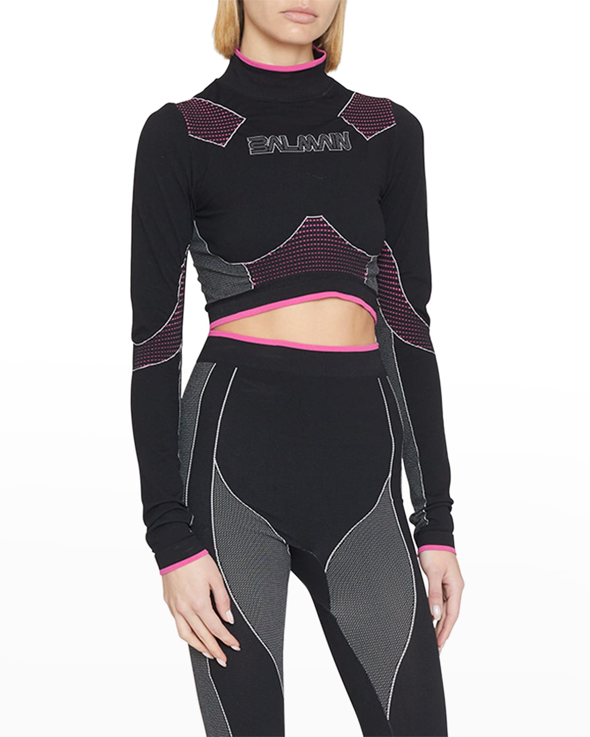 Balmain Multicolor Stretch Nylon Top In Black / Fuchsia