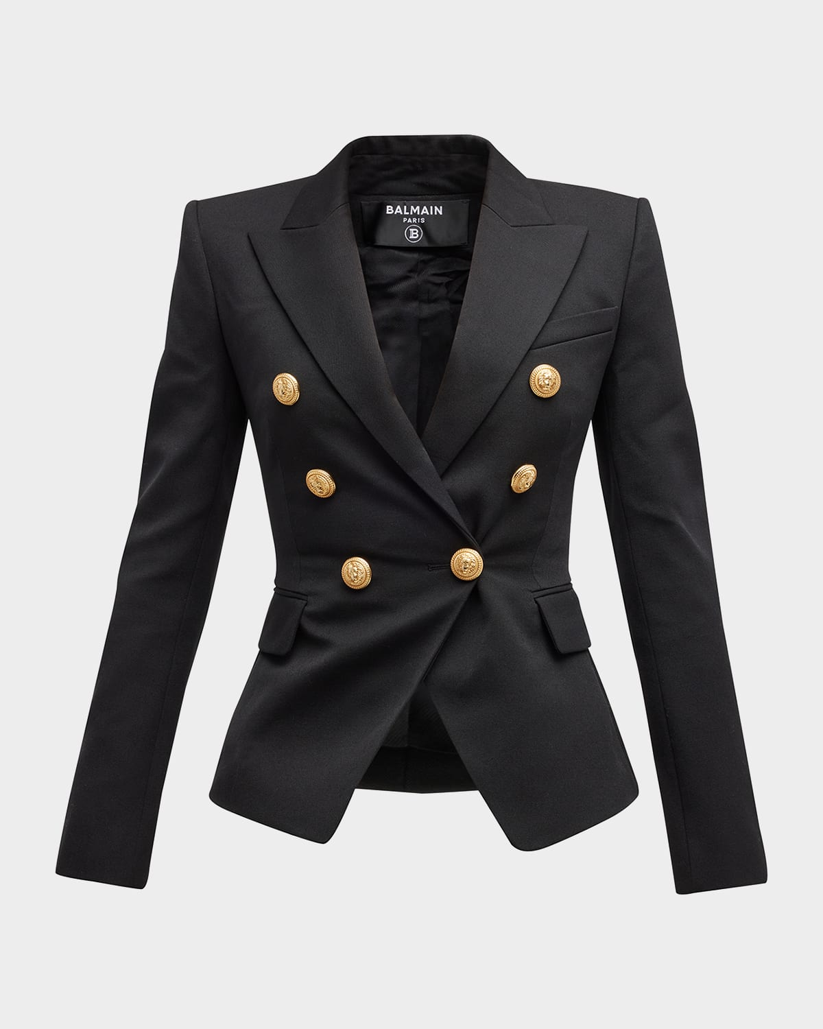 Balmain Classic Wool Blazer W/ Button Detail In Black