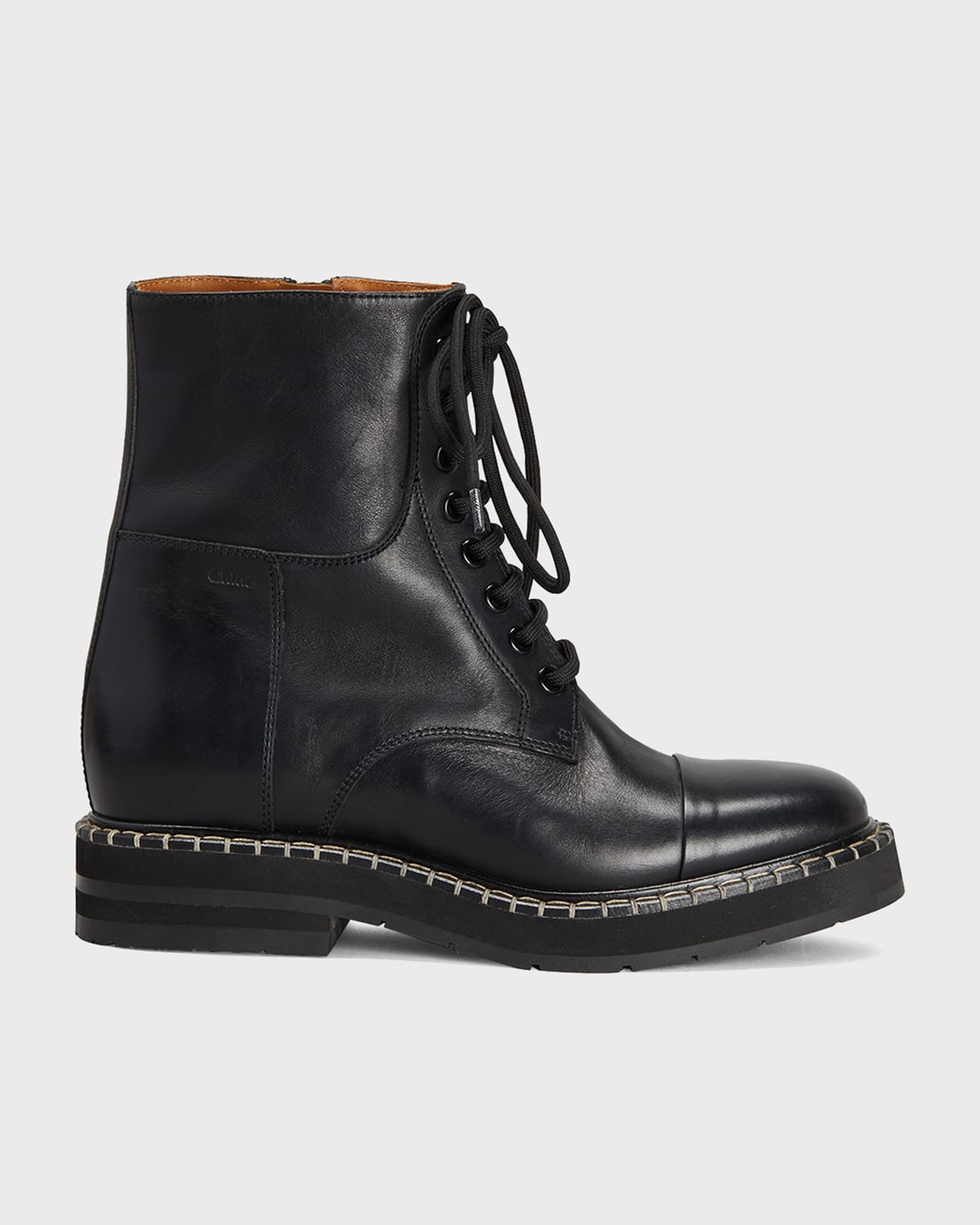 Chloé Noua Blanket-stitched Leather Ankle Boots In Black