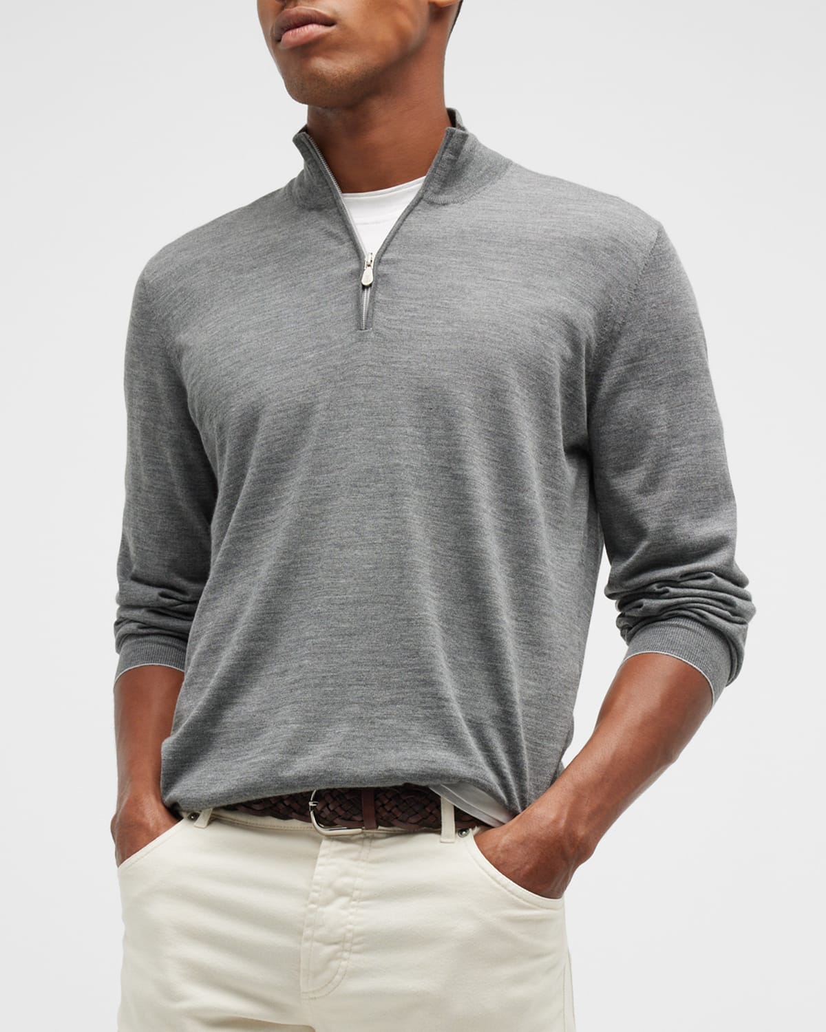 Brunello Cucinelli Men's Wool-cashmere 1/4-zip Sweater In Grey