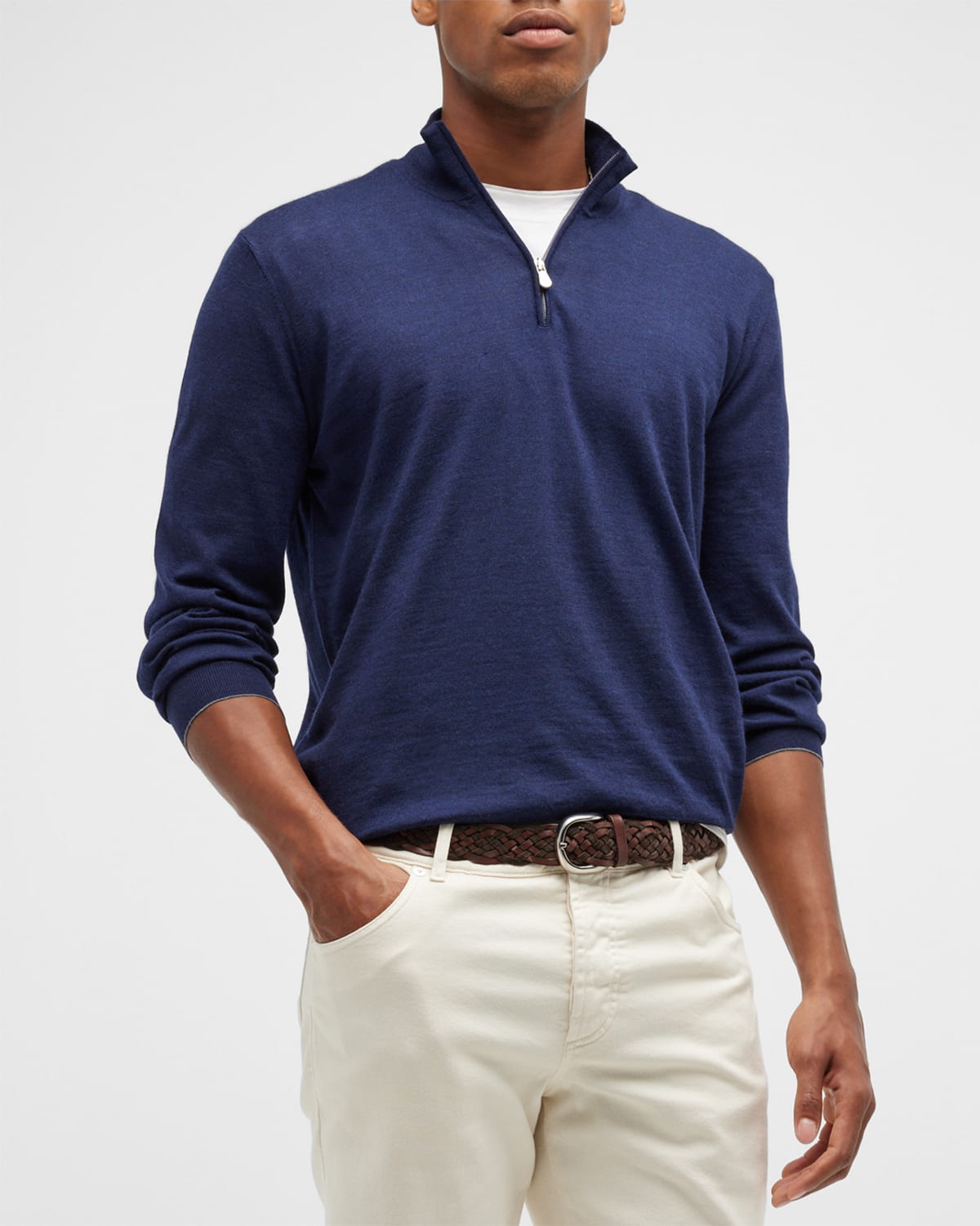Brunello Cucinelli Men's Wool-cashmere 1/4-zip Sweater In Navy