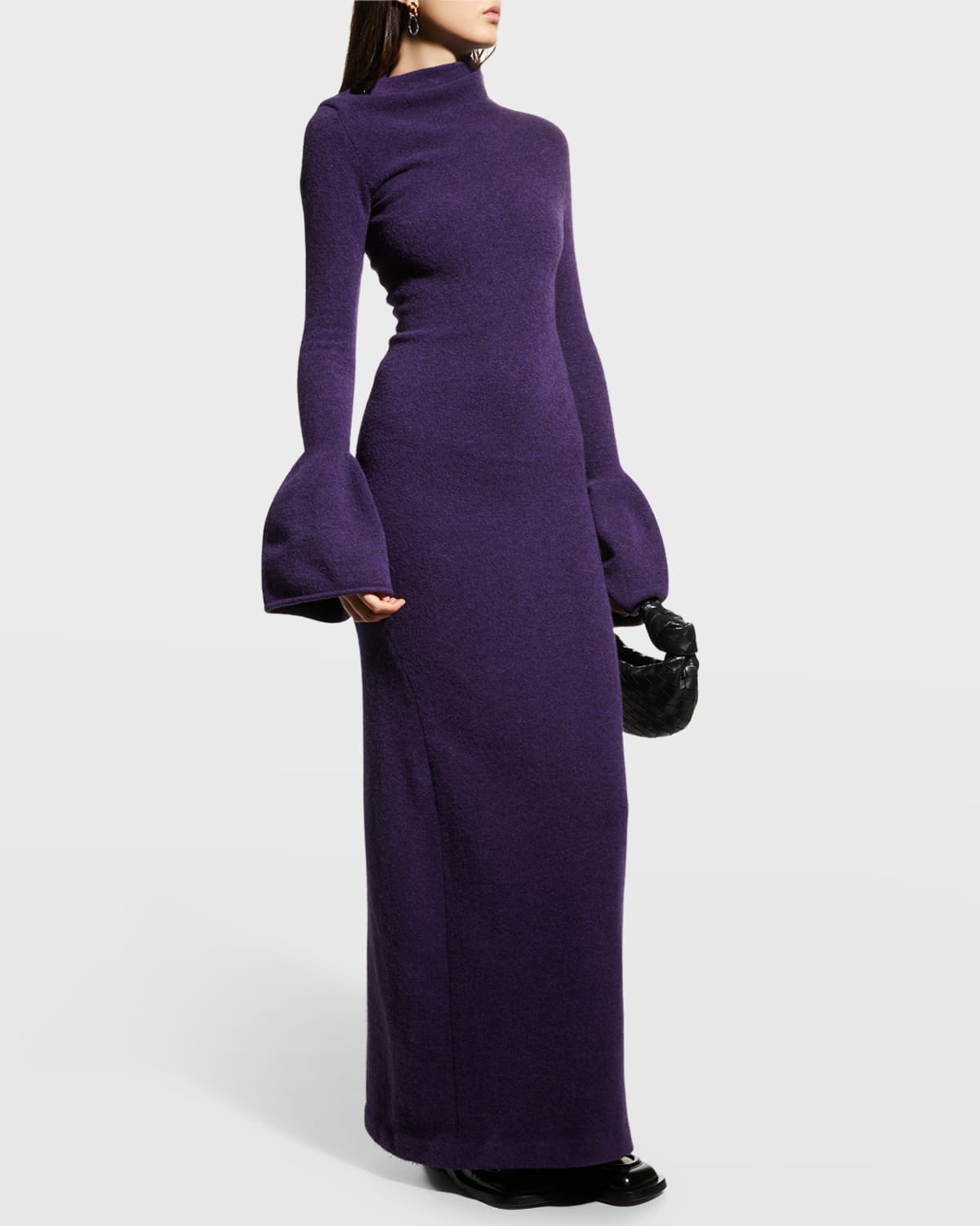Proenza Schouler Flare-cuff Wool Knit Maxi Dress In Purple
