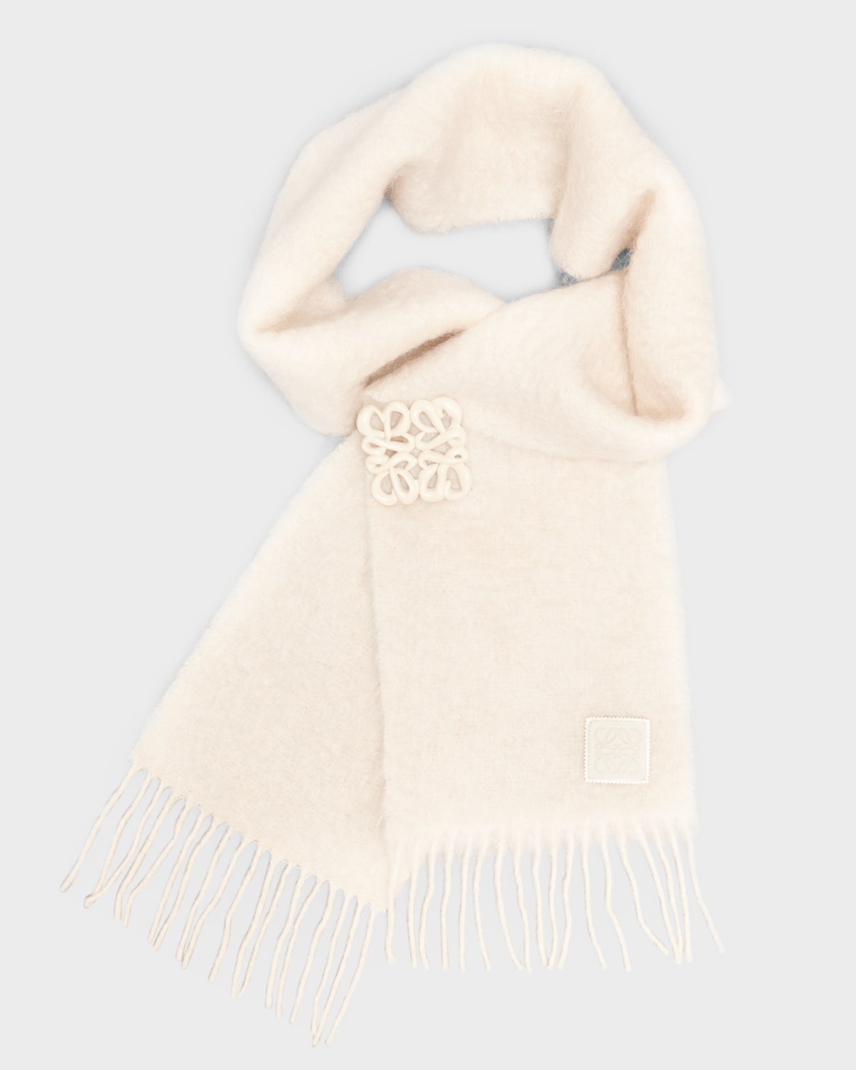 Loewe Mohair And Wool Scarf With Anagram Brooch In White