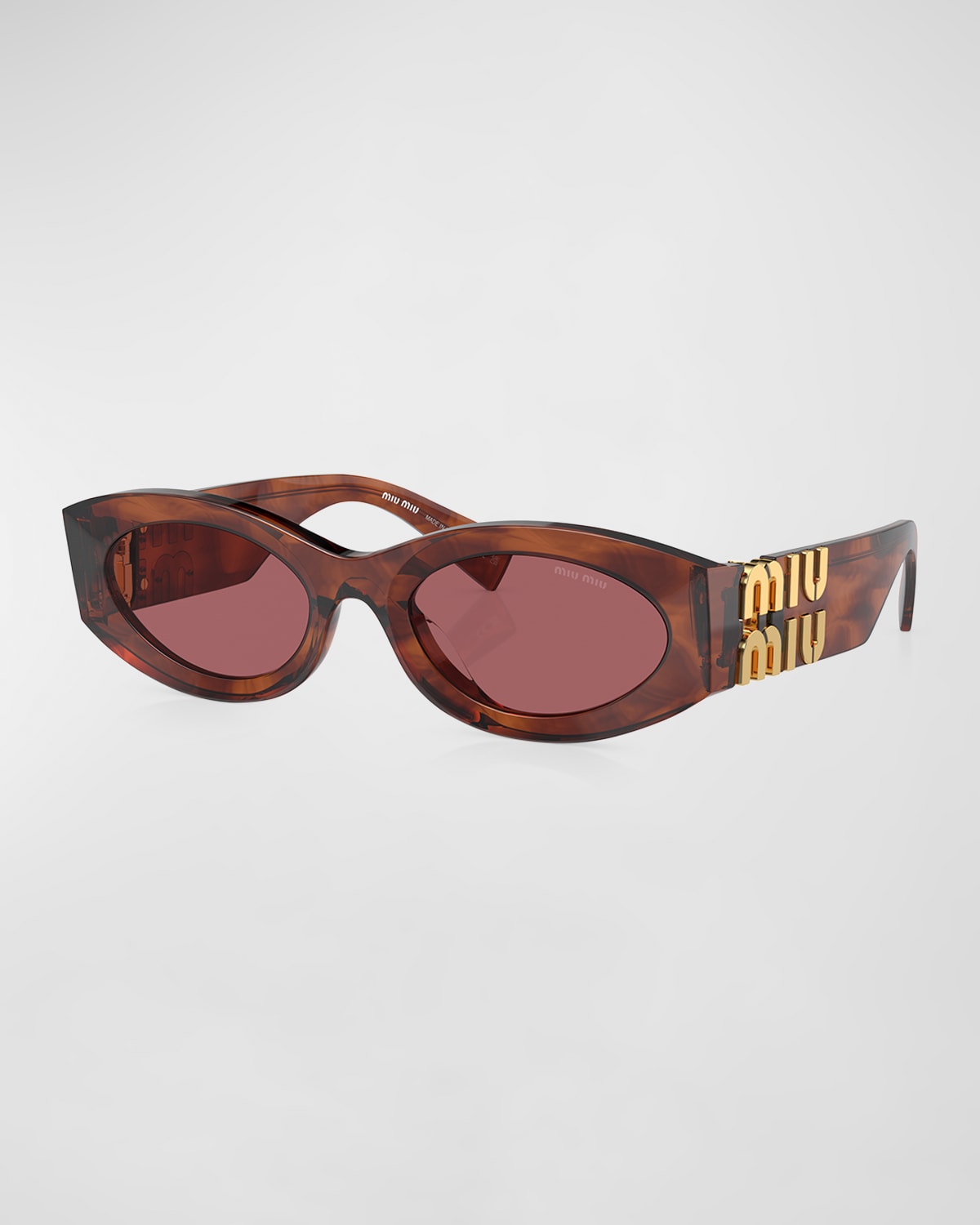 Miu Miu Logo Oval Acetate Sunglasses In Dark Violet