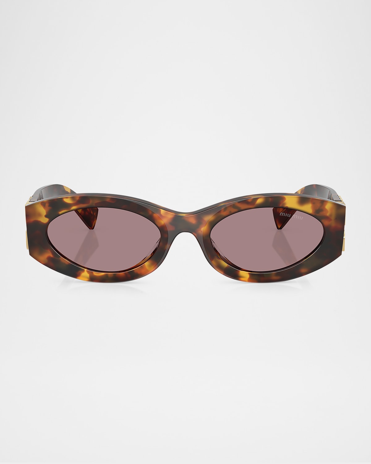 Miu Miu Logo Oval Acetate Sunglasses In Blond Hav