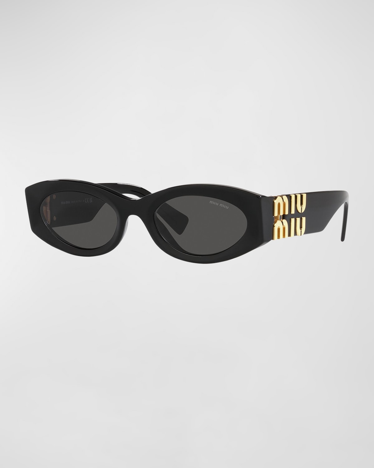 Miu Miu Logo Oval Acetate Sunglasses In Black