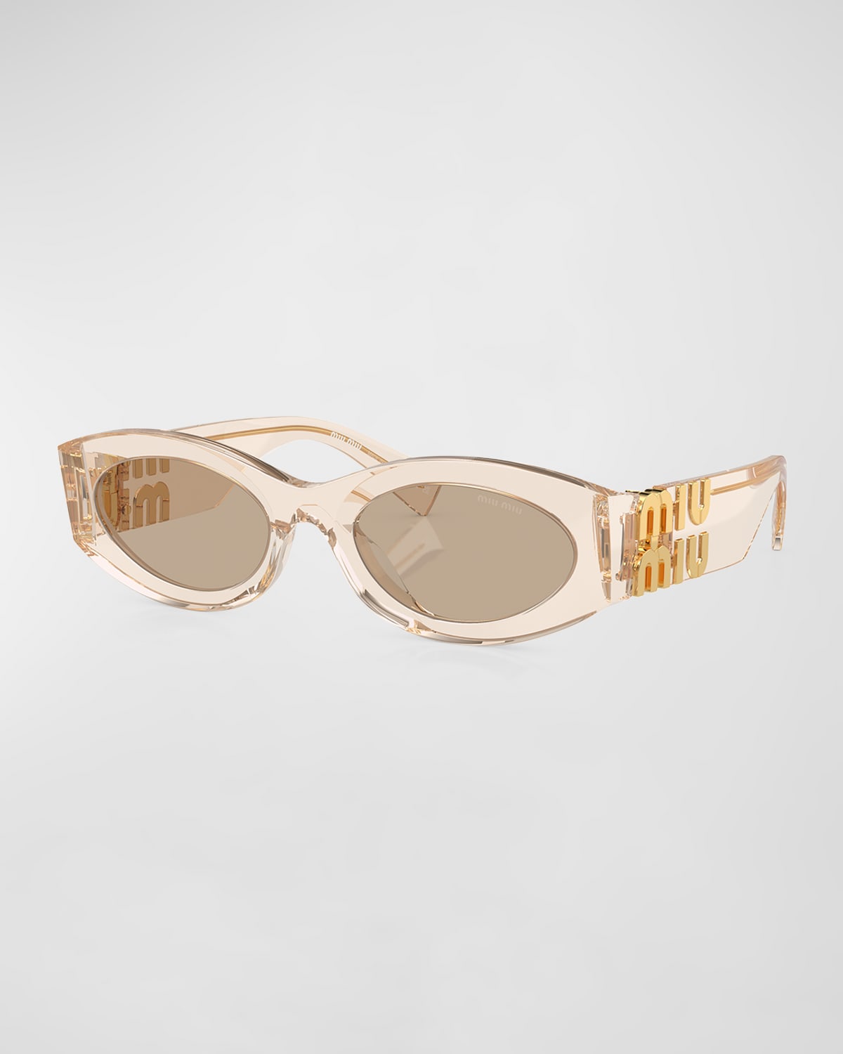 Miu Miu Logo Oval Acetate Sunglasses In Dark Brown