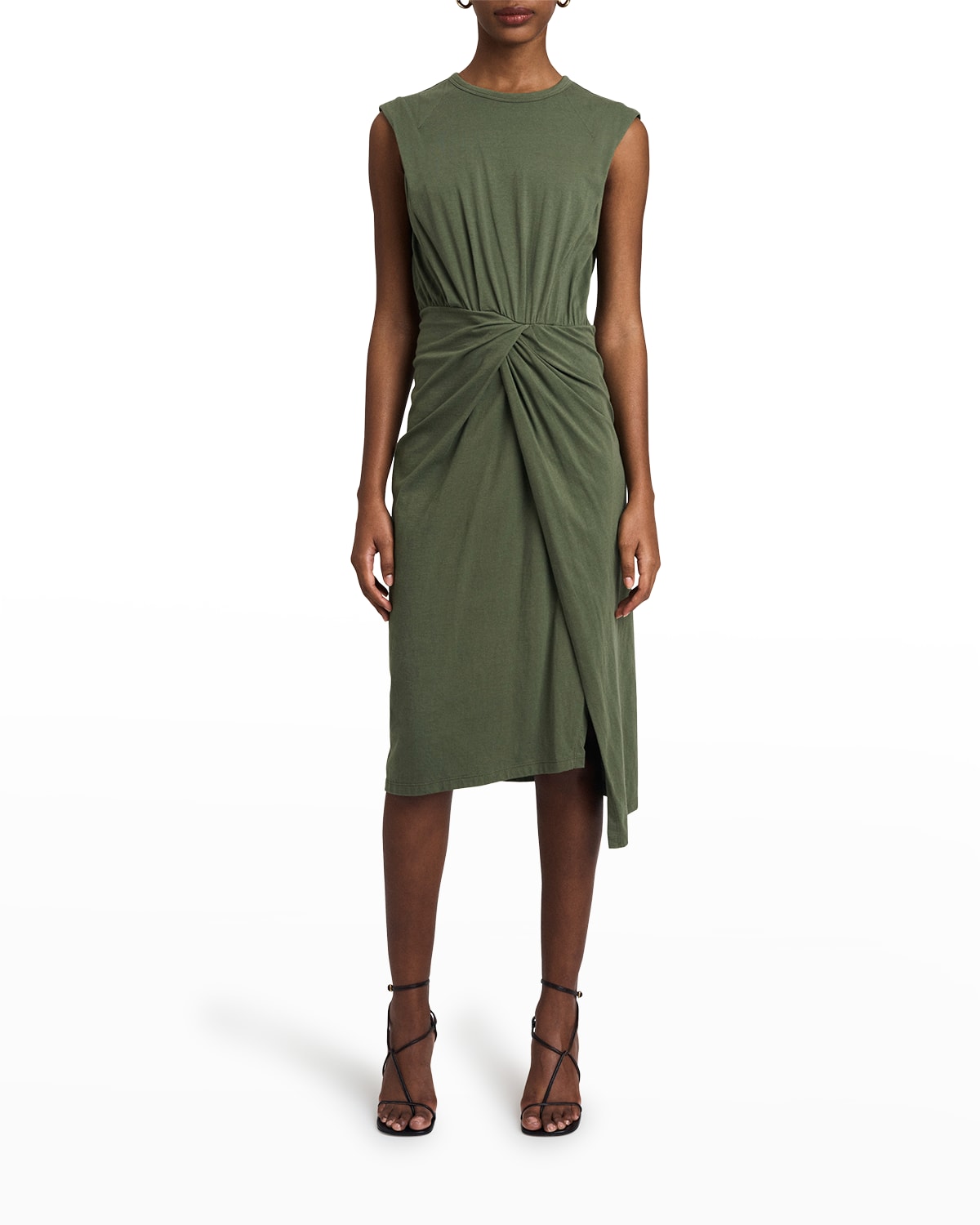 Derek Lam 10 Crosby Landry Knit Front-twist Midi Dress In Fatigue