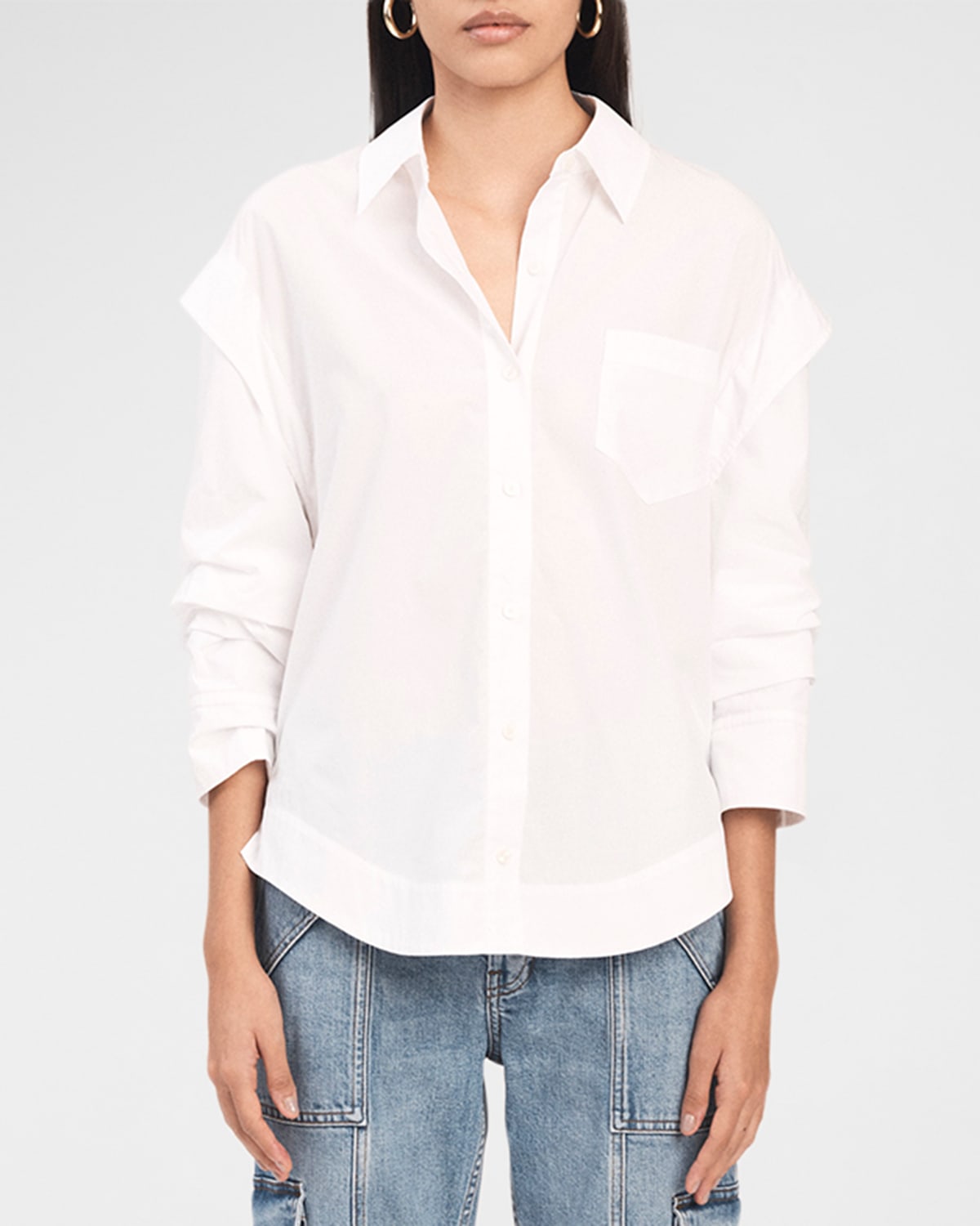 Shop Derek Lam 10 Crosby Marley Button-front Ruched Sleeve Shirt In White