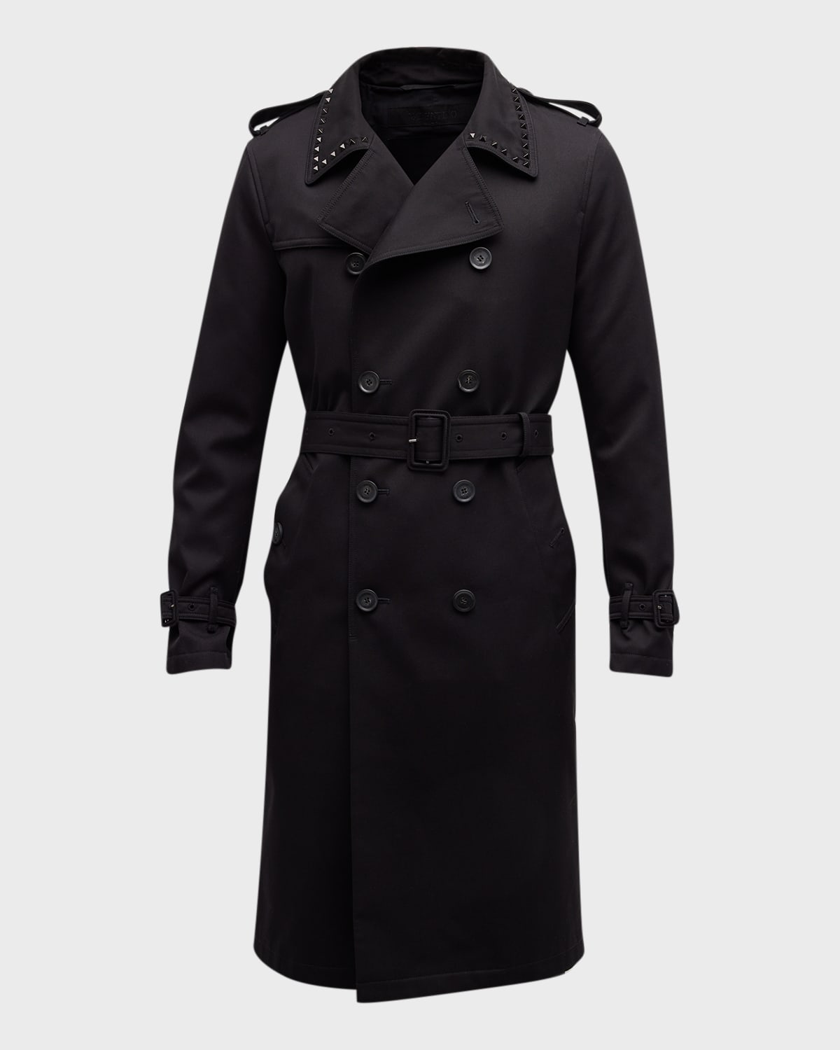 Shop Valentino Men's Trench Coat With Rockstud Collar In Black