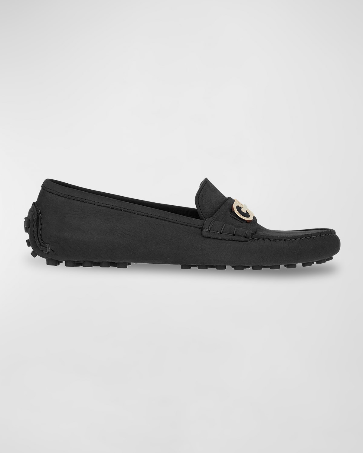 Shop Ferragamo Odilia Calfskin Bit Driver Loafers In Nero New Biscotto