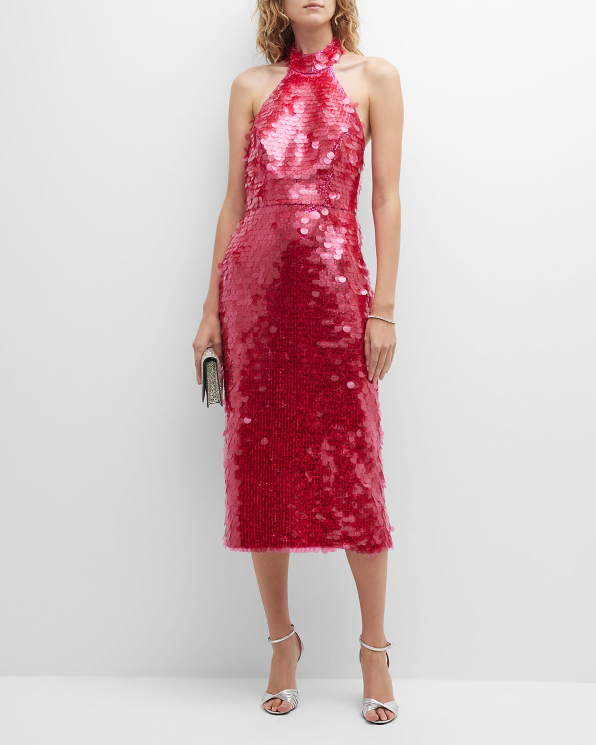 Milly Kimi Sequin Halter Dress In  Pink