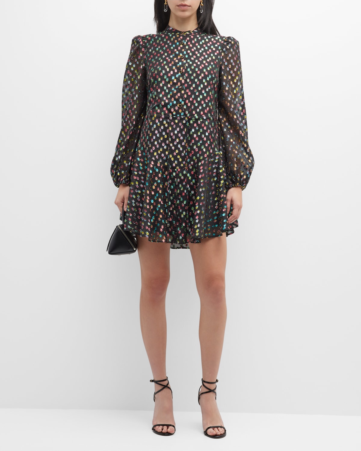 Milly Reina Metallic Confetti Blouson-Sleeve Dress