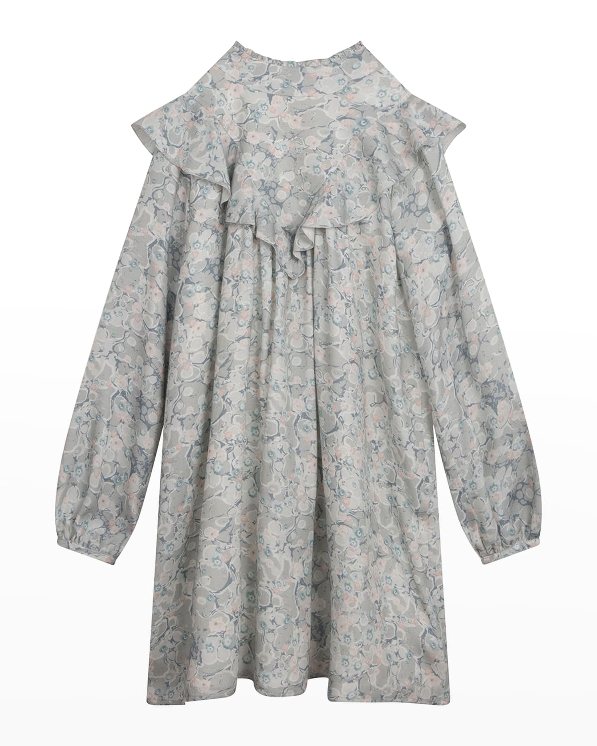 Chloé Girl's Floral-print Twill Dress In Jade