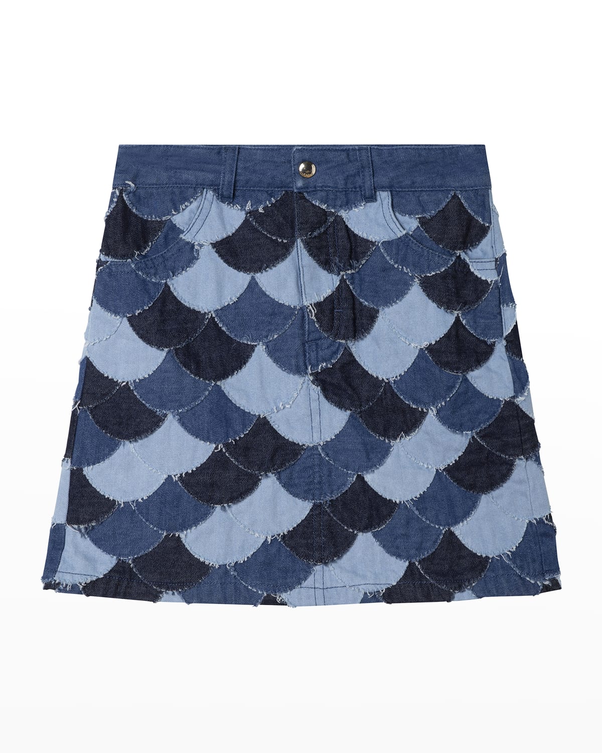 Chloé Kids' Girl's Scallop Patchwork Denim Skirt