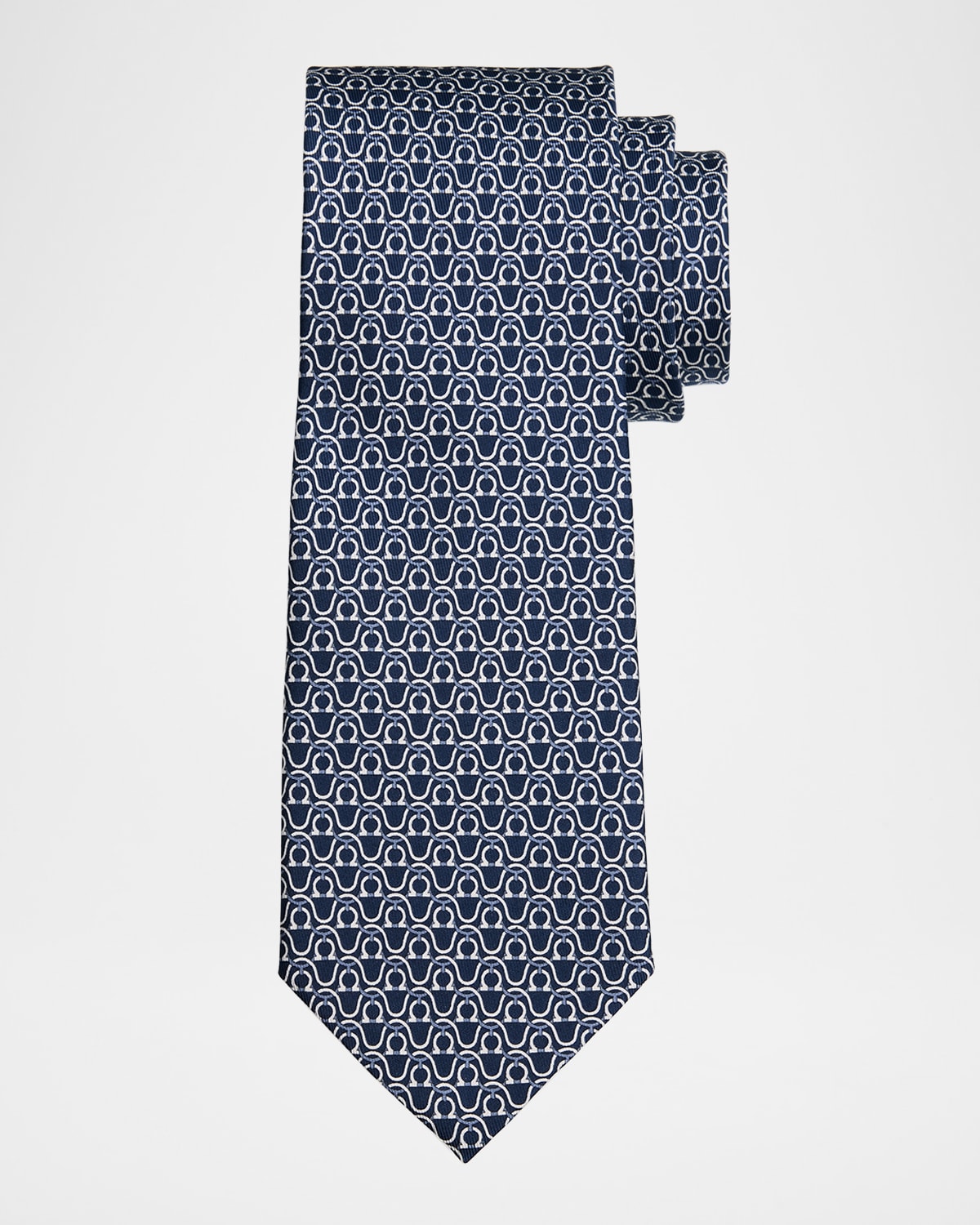 Ferragamo Silk Classic Gancini Link Tie In Navy