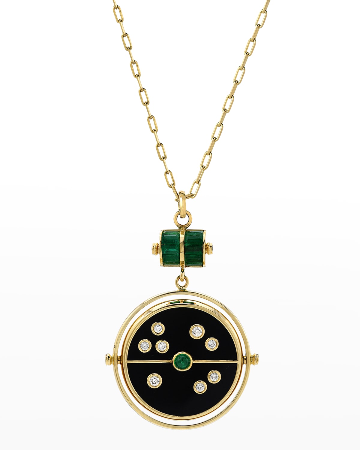 Onyx, Emerald, and Diamond Grandfather Compass Pendant