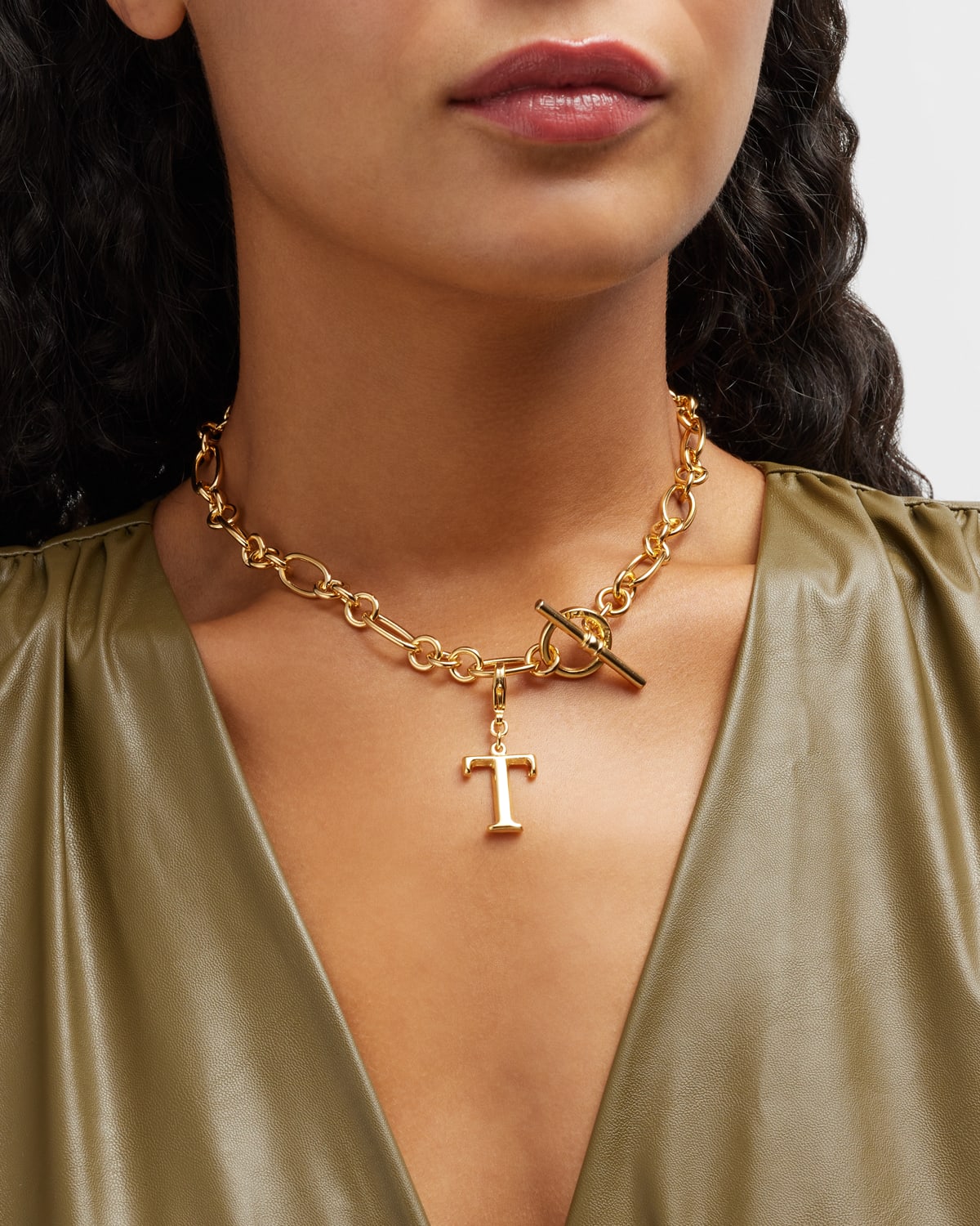 Link Brass Chain Necklace with Initial Charm