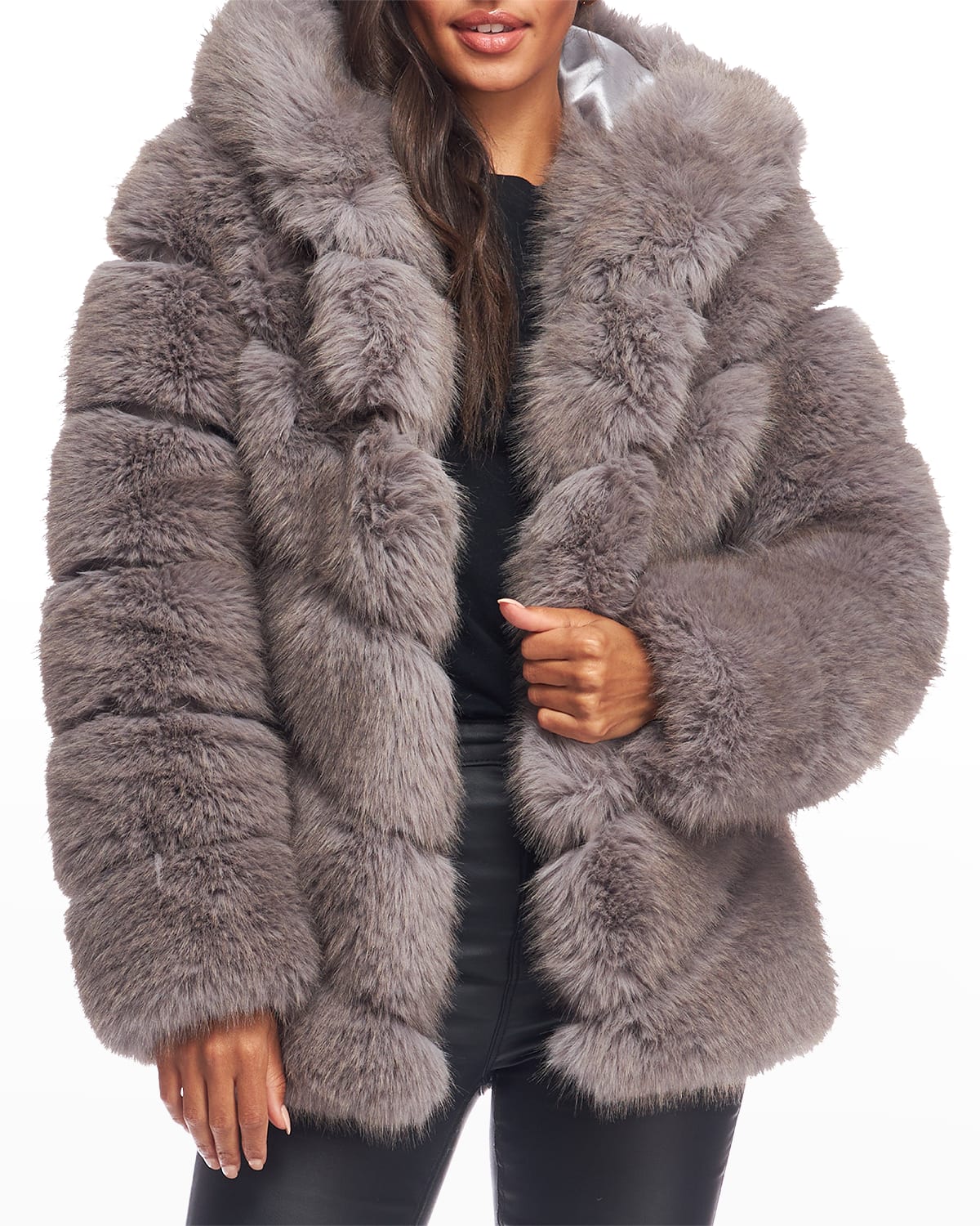 Fabulous Furs Chateau Oversize Chevron Faux Fur Coat