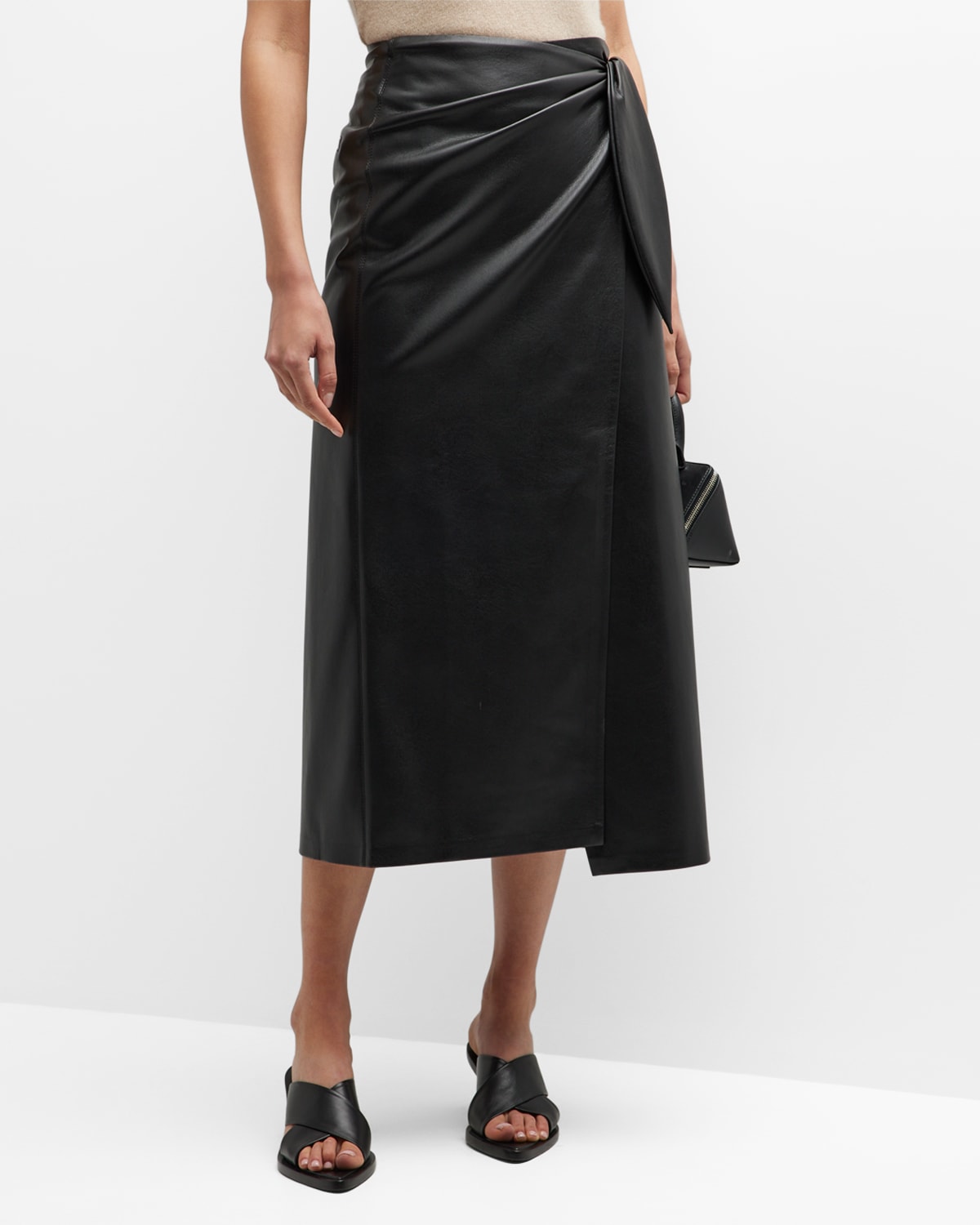 Shop Nanushka Amas Faux Leather Midi Skirt In Black