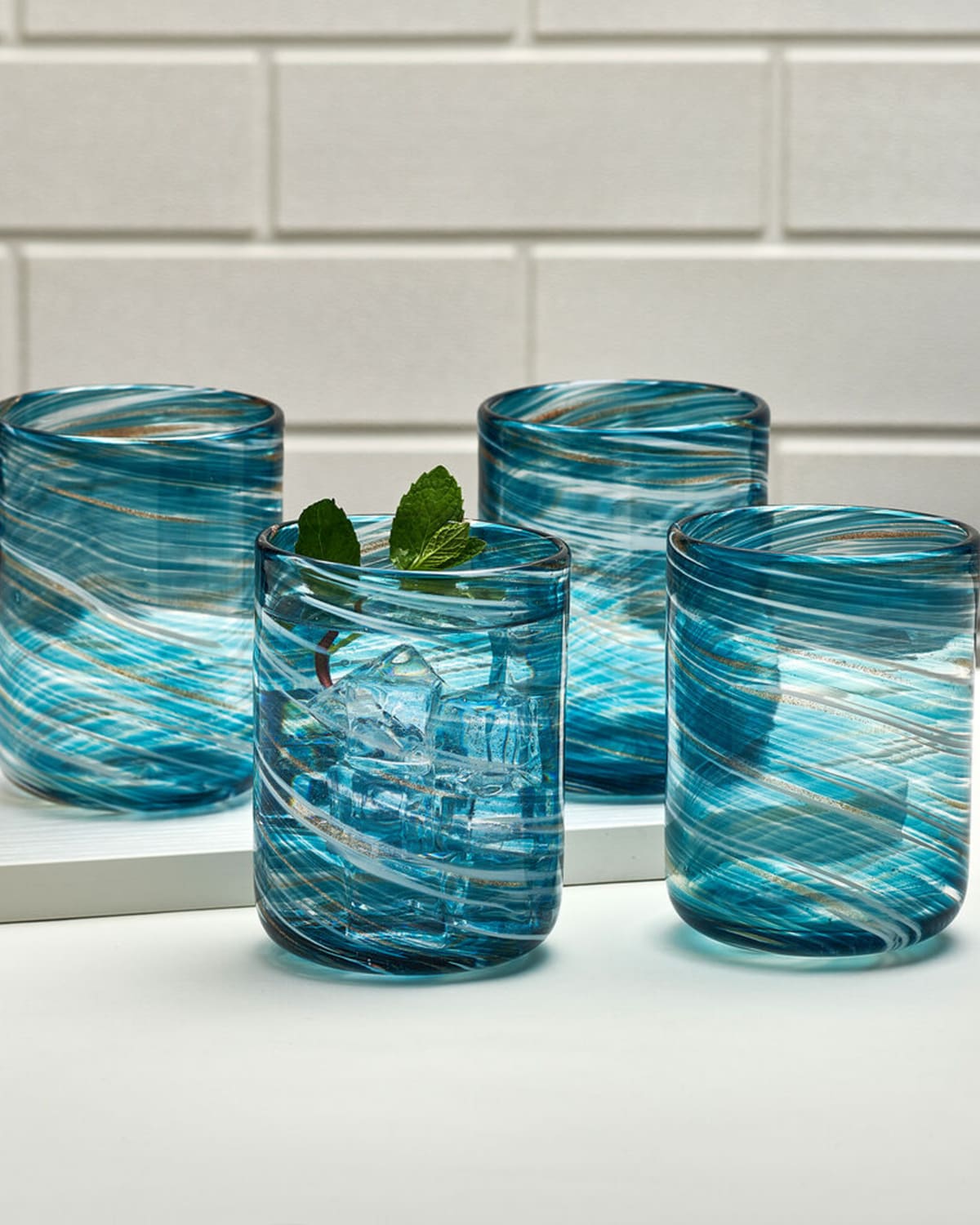 Shop Mikasa Color Swirl 15 Oz. Double Old-fashioned Glasses, Set Of 4 In Blue